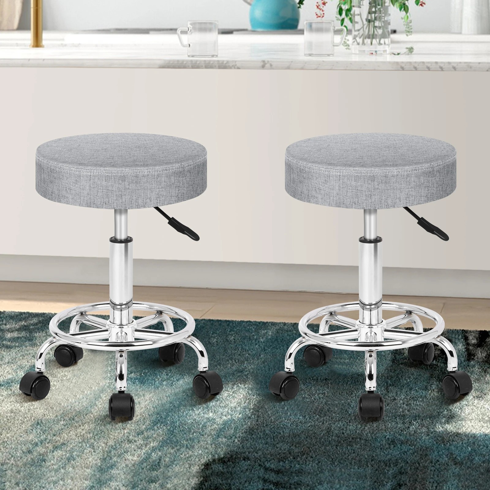 10 Alfordson 2x Salon Stool Round Swivel Barber Hair Dress Chair - Light Grey, 10 of 10