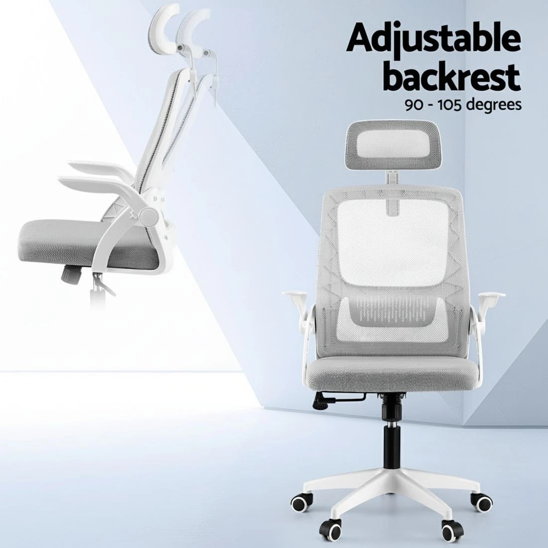 3 Artiss Ergonomic Office Chair Computer Desk Chairs Headrest Adjustable - Grey, 3 of 5