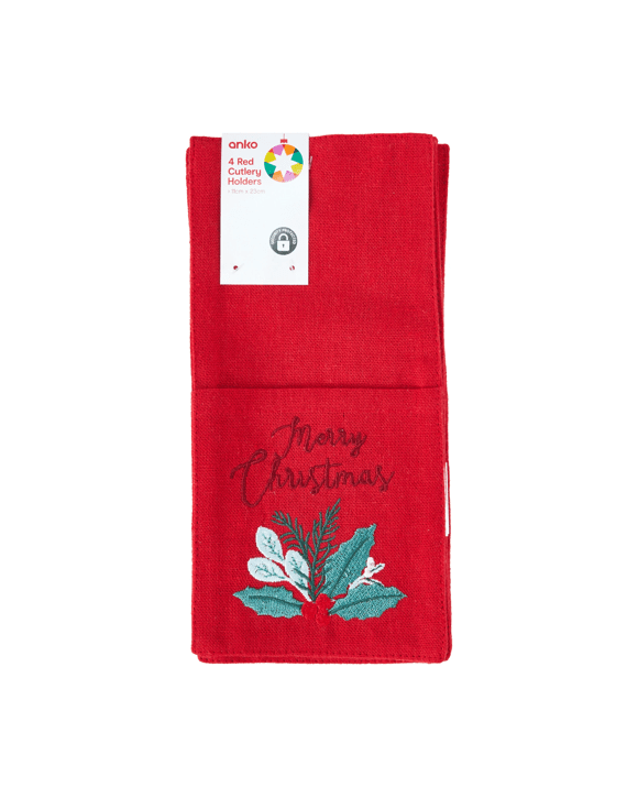 4 Pack Red Cutlery Holders