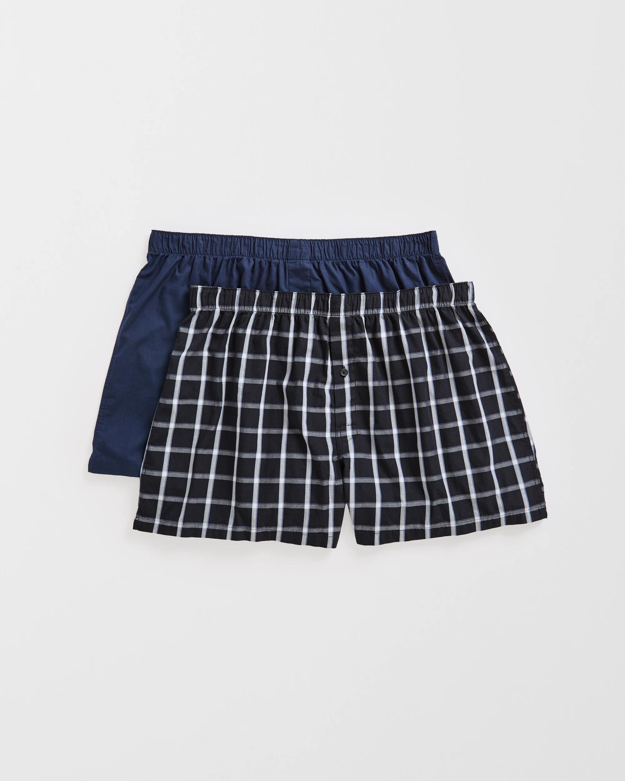 1 Maxx Plus Size 2 Pack Woven Boxer Shorts BLACK CHECK, 1 of 1