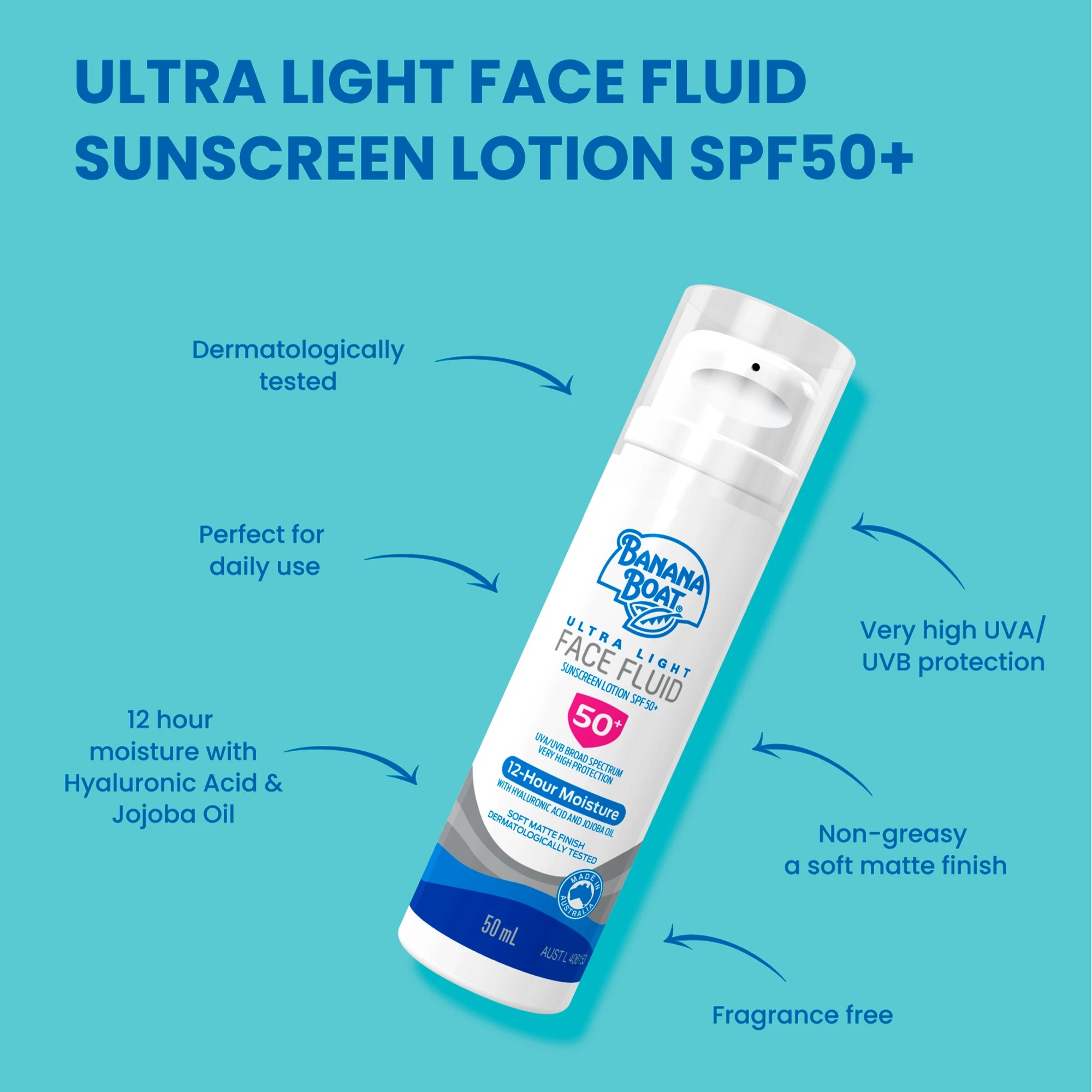 4 Banana Boat Ultra Light Face Fluid SPF 50+ Sunscreen Lotion 50ml - Hyaluronic Acid and Jojoba Oil, 4 of 7