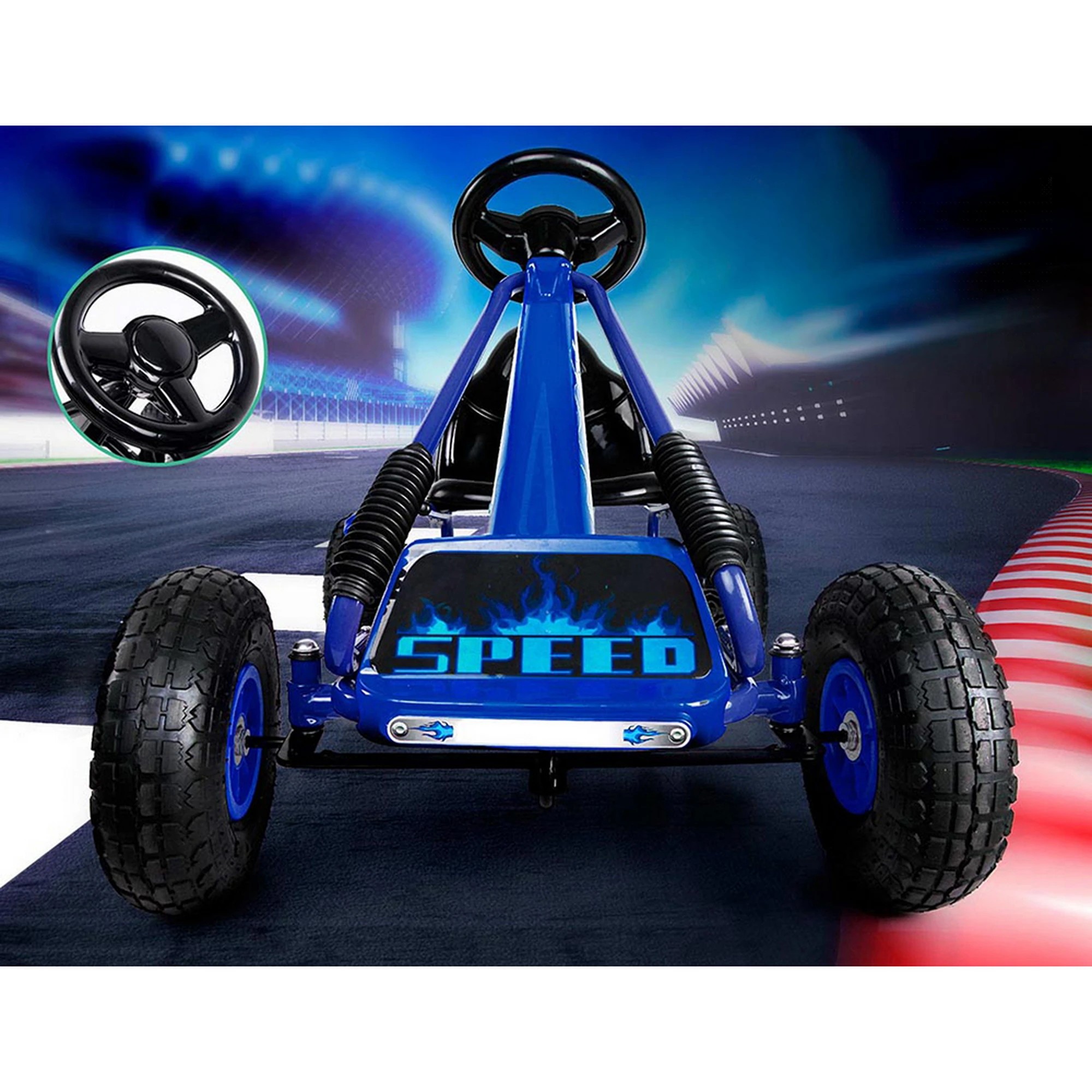 2 Rigo Kids Pedal Go Kart Ride On Toys Racing Car Rubber Tyre - Blue, 2 of 8