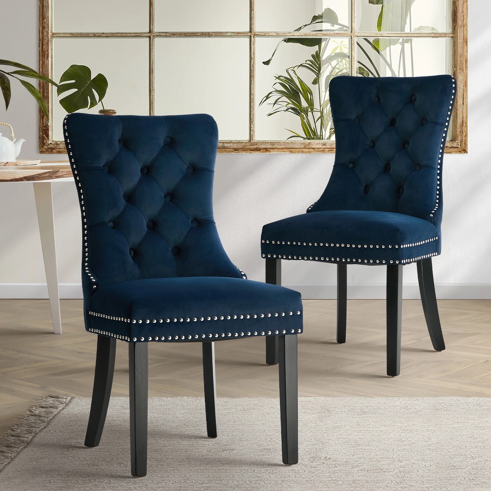 3 Oikiture 2x Velvet Dining Chairs Upholstered French Provincial Tufted - Blue, 3 of 10