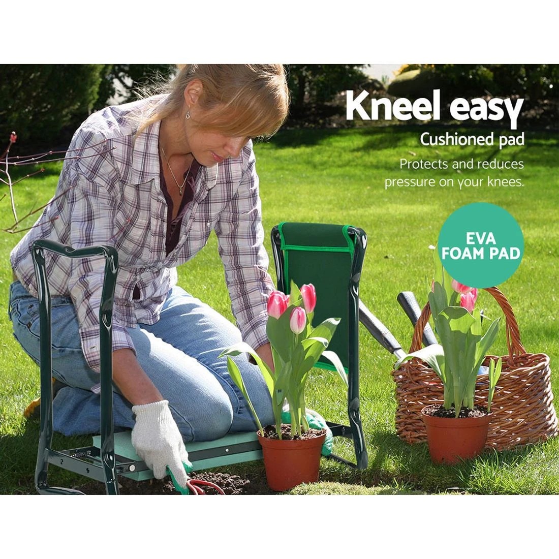 3 Gardeon Garden Kneeler 3 in 1 Padded Seat Stool Outdoor Bench Knee Pad Foldable - Green, 3 of 7