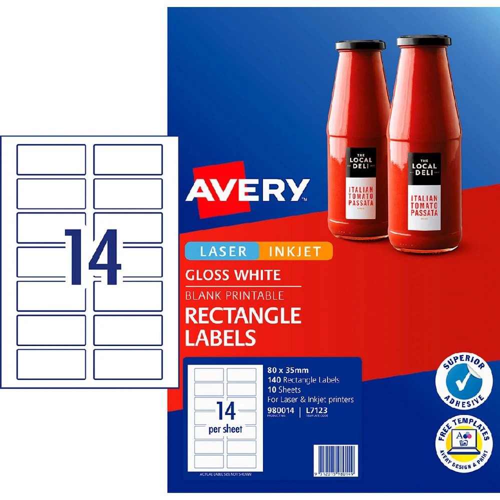1 Avery 14UP Inkjet Laser Labels Gloss White 10 Sheets, 1 of 6