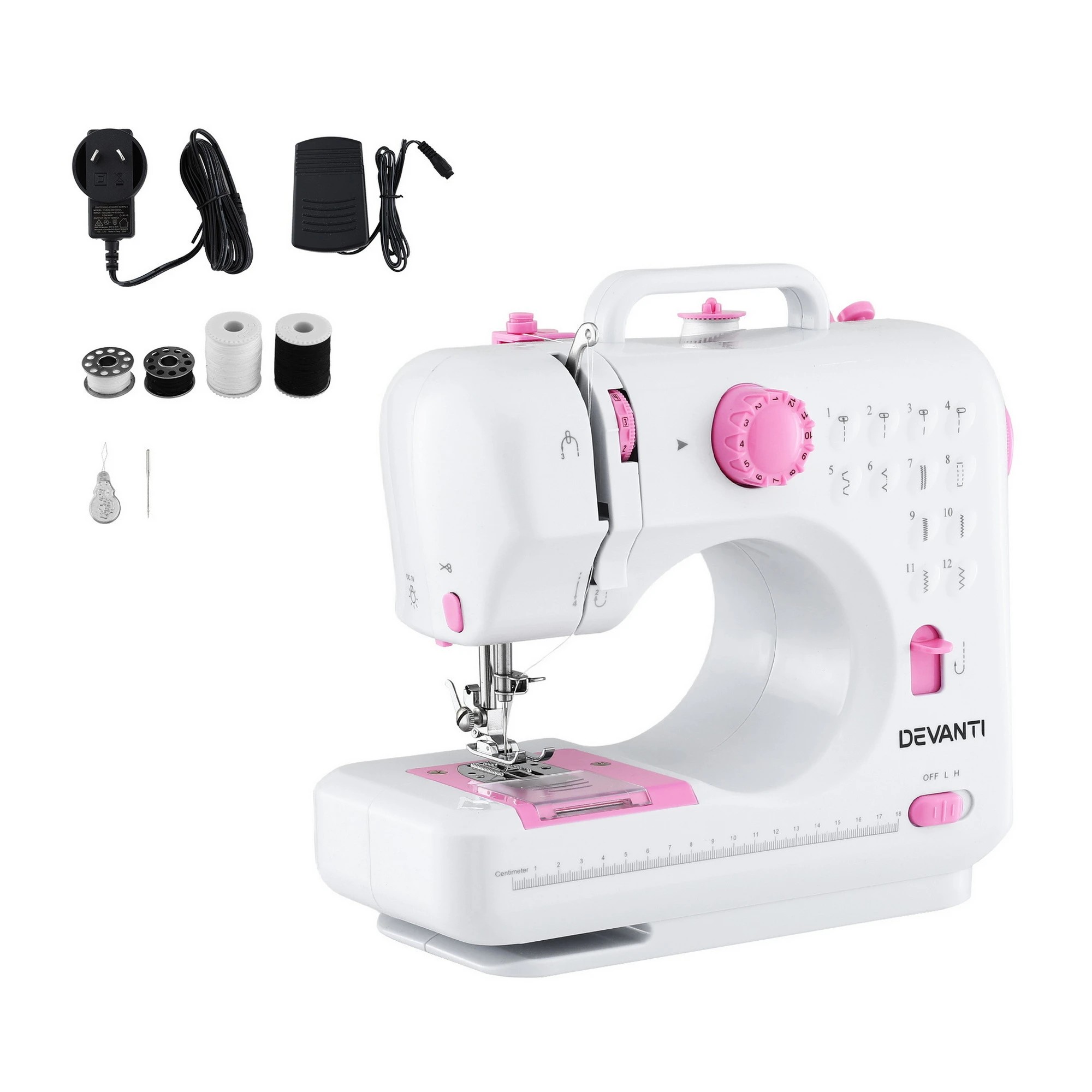 1 Devanti 12 Stitches Mini Sewing Machine for Beginners Portable Sewing Machine Kit with LED Lights - Multi, 1 of 2