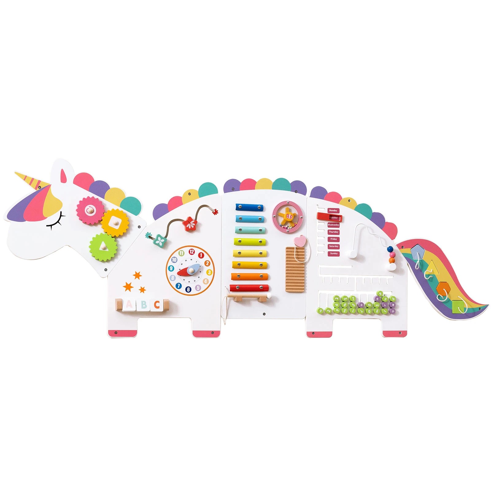 1 Costway 11in1 Wall Busy Board Panels Unicorn-themed Sensory Toy - White, 1 of 4