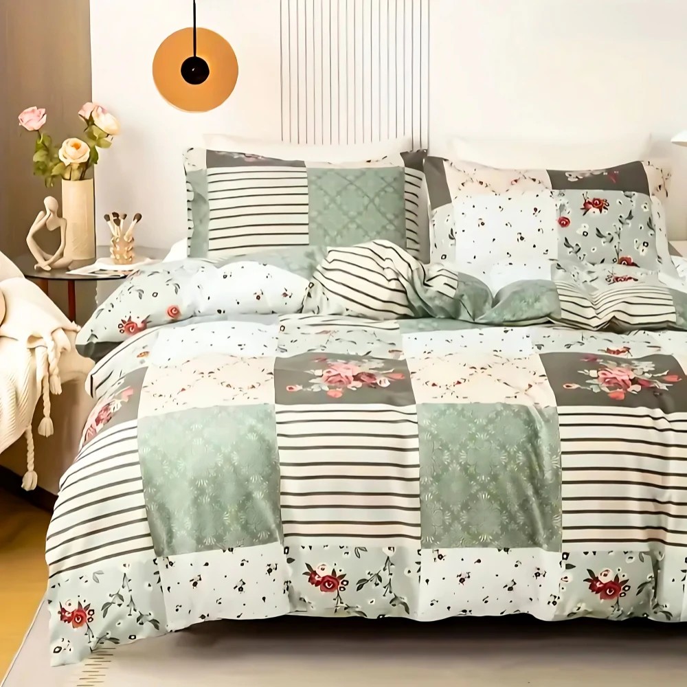 1 Dreamfields Emerald Plaid Design Quilt Doona Duvet Cover Set - Queen Bed - Multi, 1 of 1