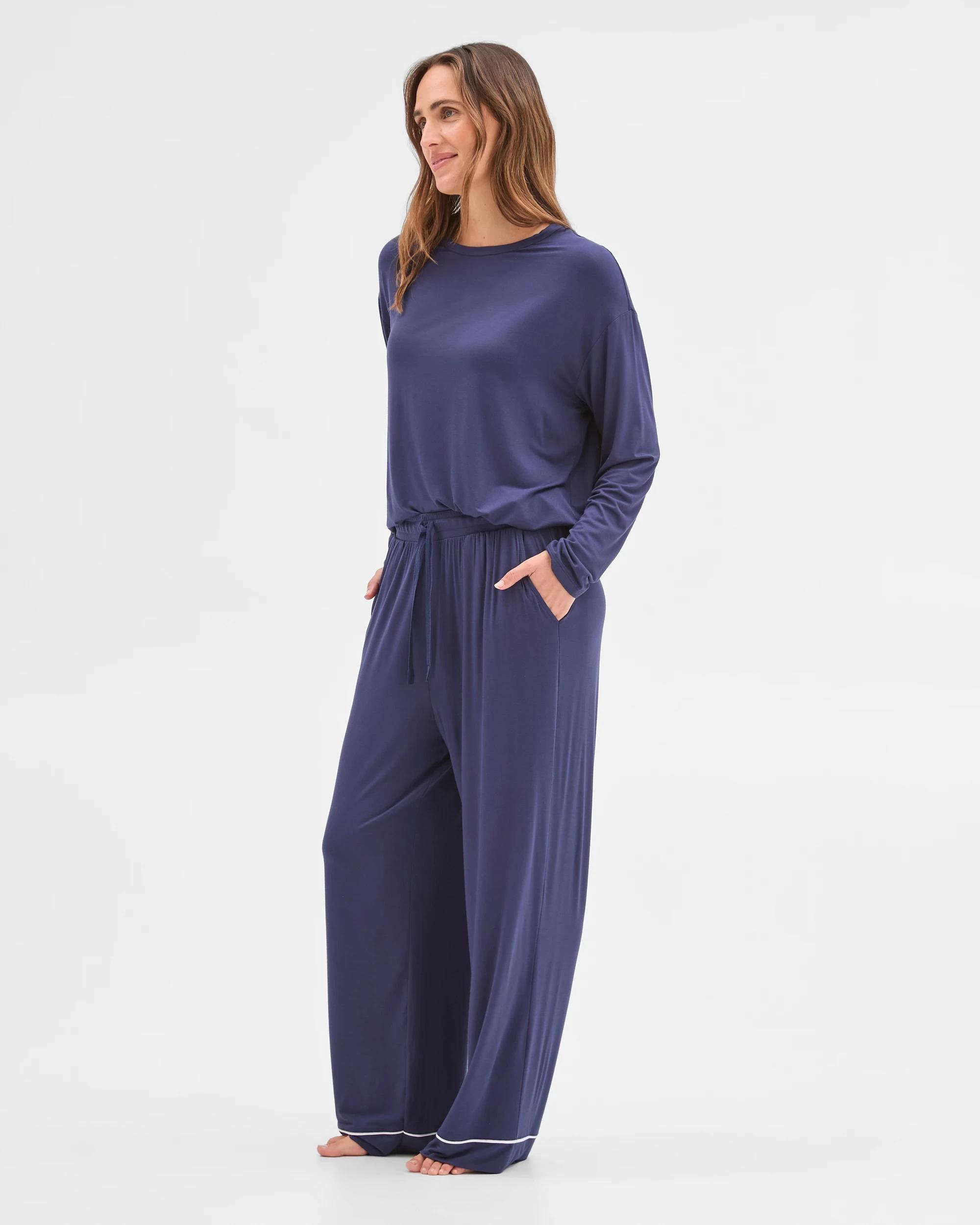 3 Target Woman Soft Comfort Bamboo Wide Leg Sleep Pants NAVY, 3 of 6