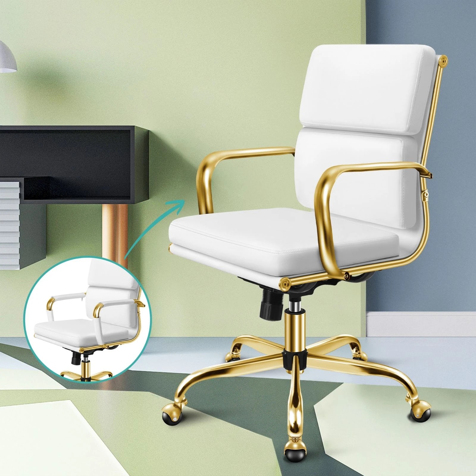 5 Alfordson Office Chair Ergonomic Paddings Executive Computer Work Seat Mid Back - White, 5 of 10