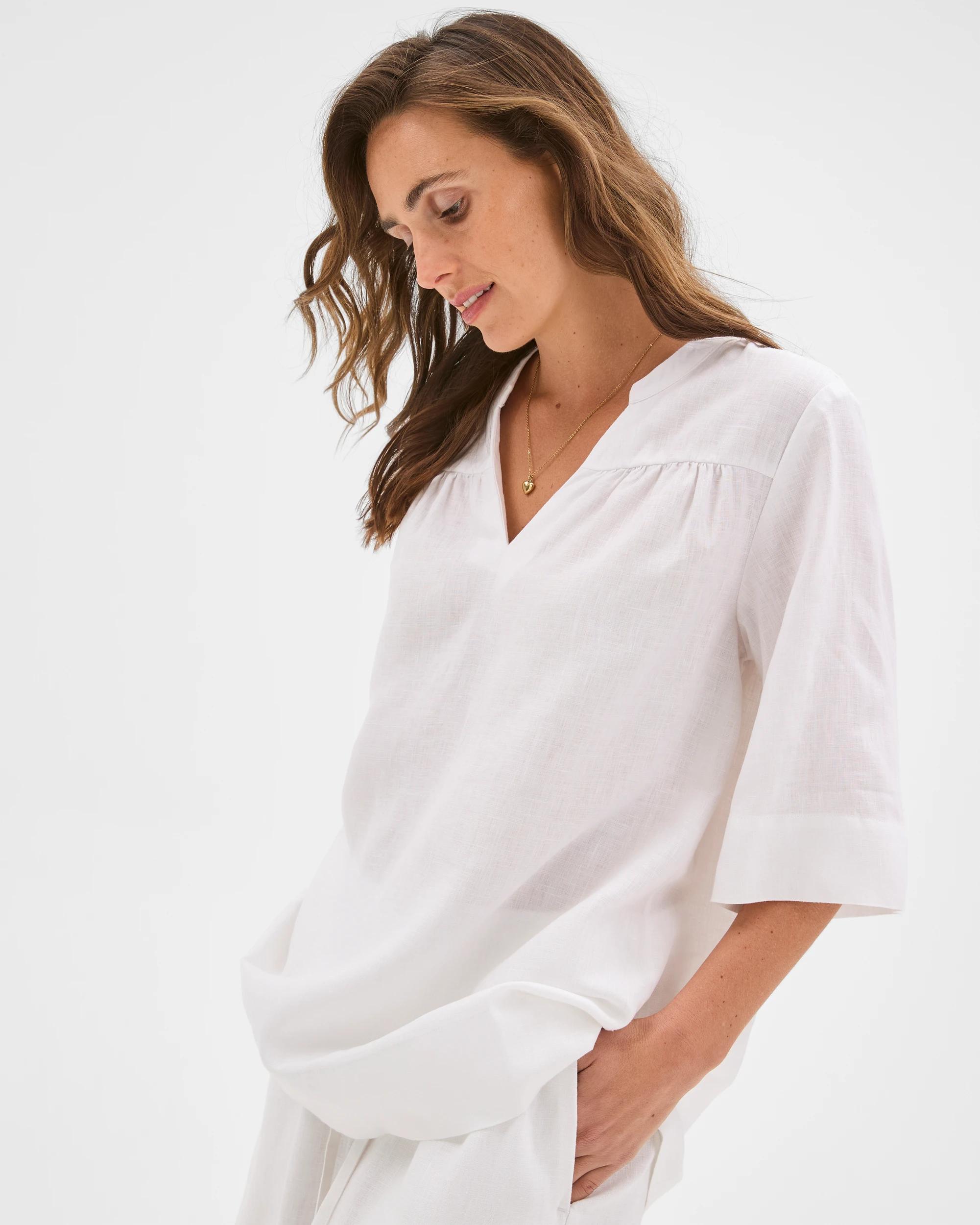4 Target Woman European Linen Short Sleeve V-Front Tunic Top WHITE, 4 of 6