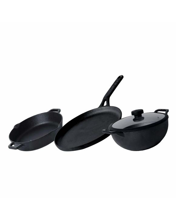 Meyer Pre-Seasoned Cast Iron Induction 3 Piece Complete Set - Black