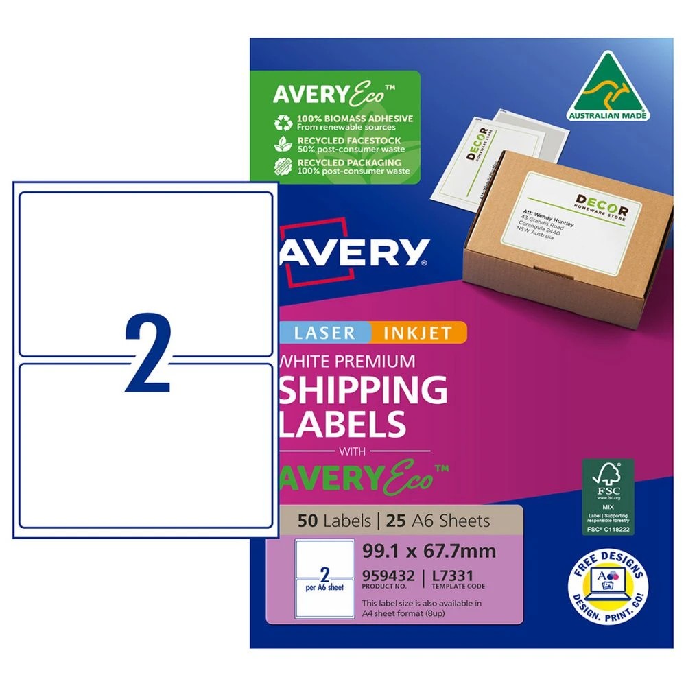1 Avery Premium White Shipping Labels AveryEco A6 2UP 25 Sheets, 1 of 7