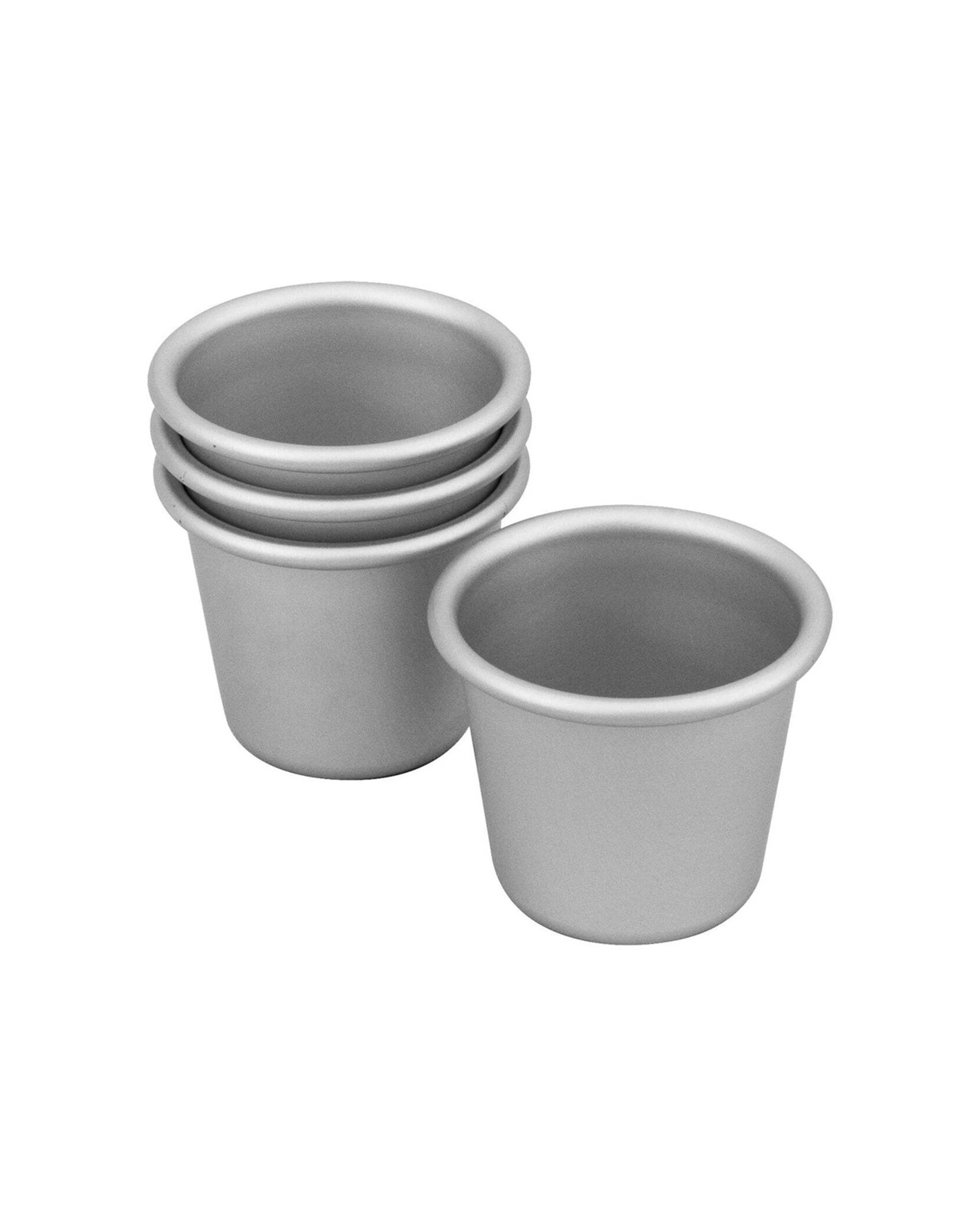 1 Bakemaster 4 Pack Dariole Moulds 6x5.5cm Anodised Aluminium Oven Safe To 220c - Silver, 1 of 3