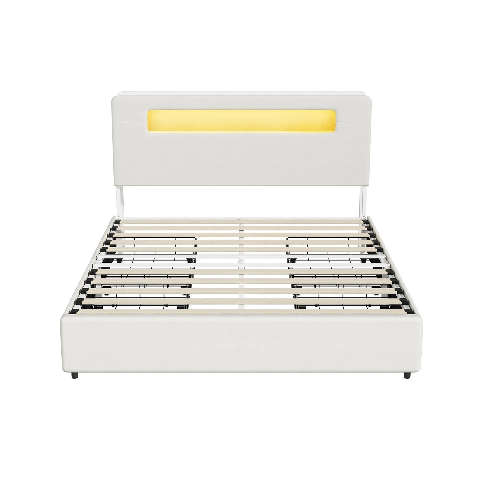 7 Oikiture Bed Frame 4 Drawers Queen Size with LED Charging Storage Bedhead - White, 7 of 7