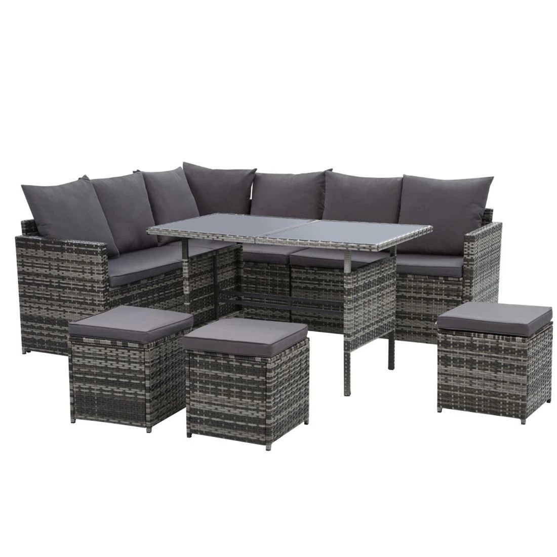 1 Gardeon Outdoor Dining Set Sofa Lounge Setting Chairs Table Ottoman Lawn - Grey, 1 of 6