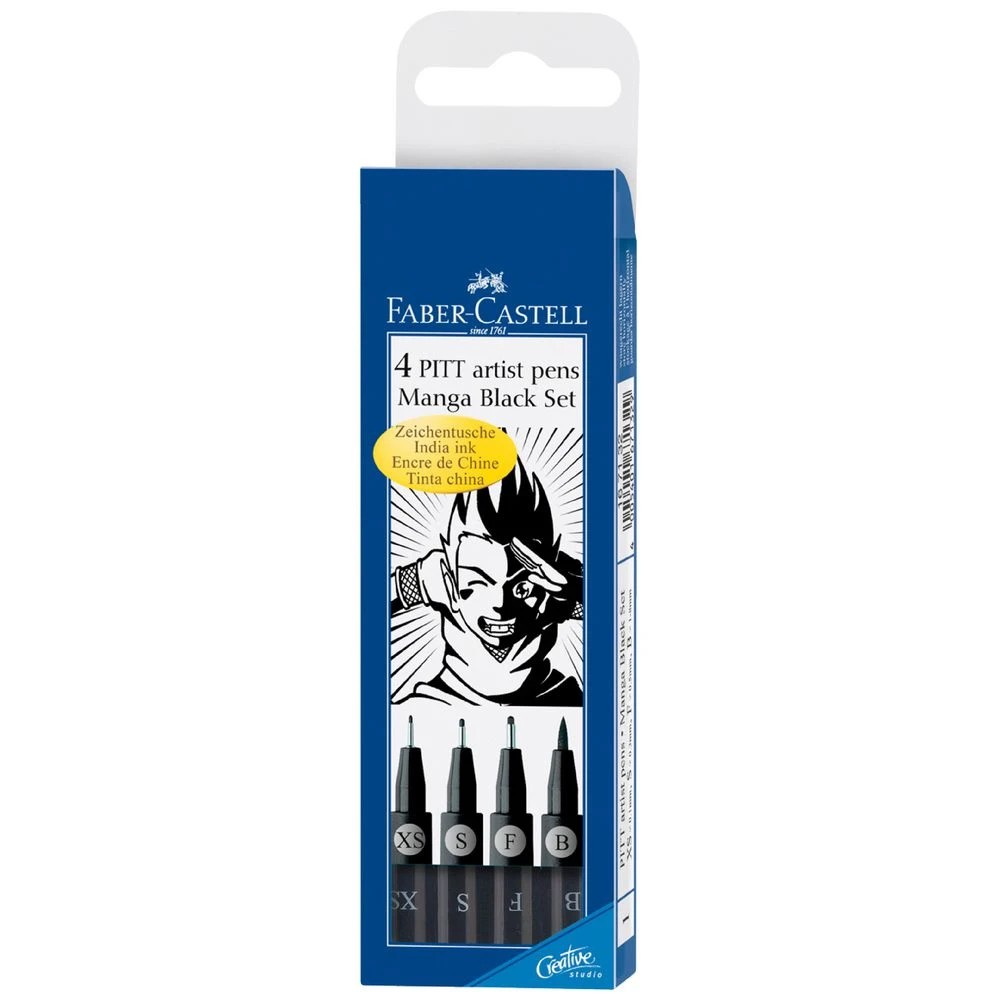 1 Faber-Castell Pitt Artist Pen Manga Black Set 4 Pack, 1 of 1