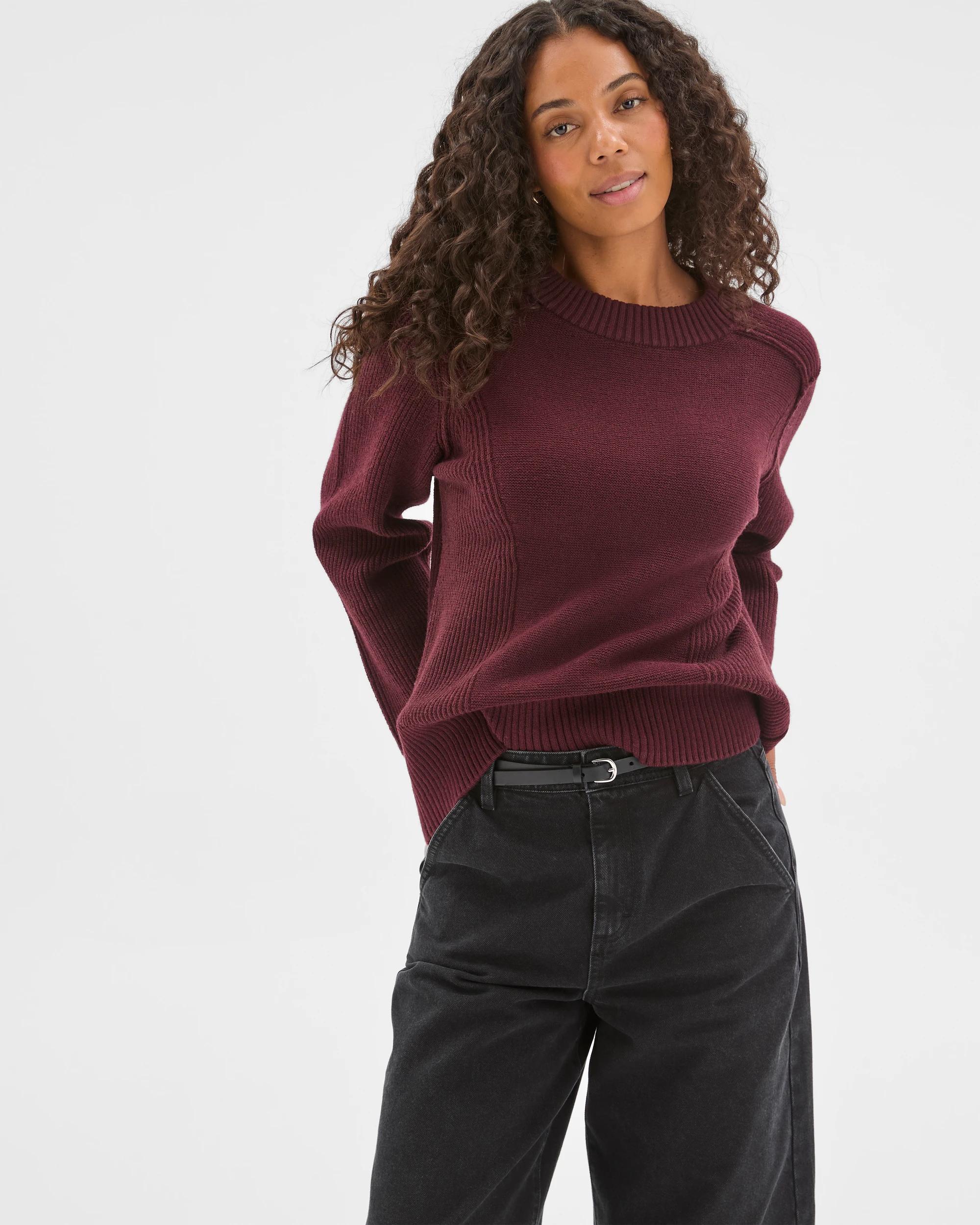 3 Target Woman Australian Cotton Blend Knit Stitch Crew Neck Jumper BORDEAUX BURGUNDY, 3 of 7