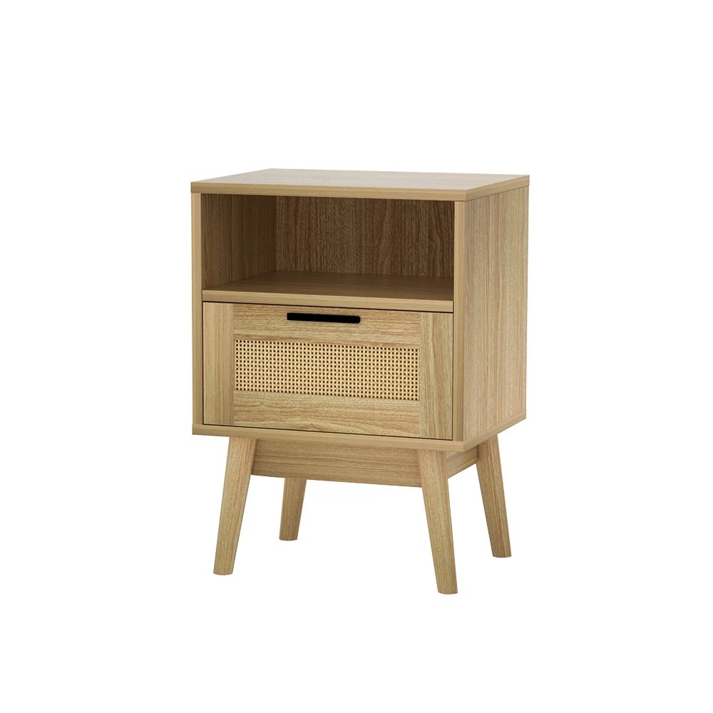 1 Artiss Rattan Bedside Table 1 Drawer with Shelf - Natural, 1 of 6
