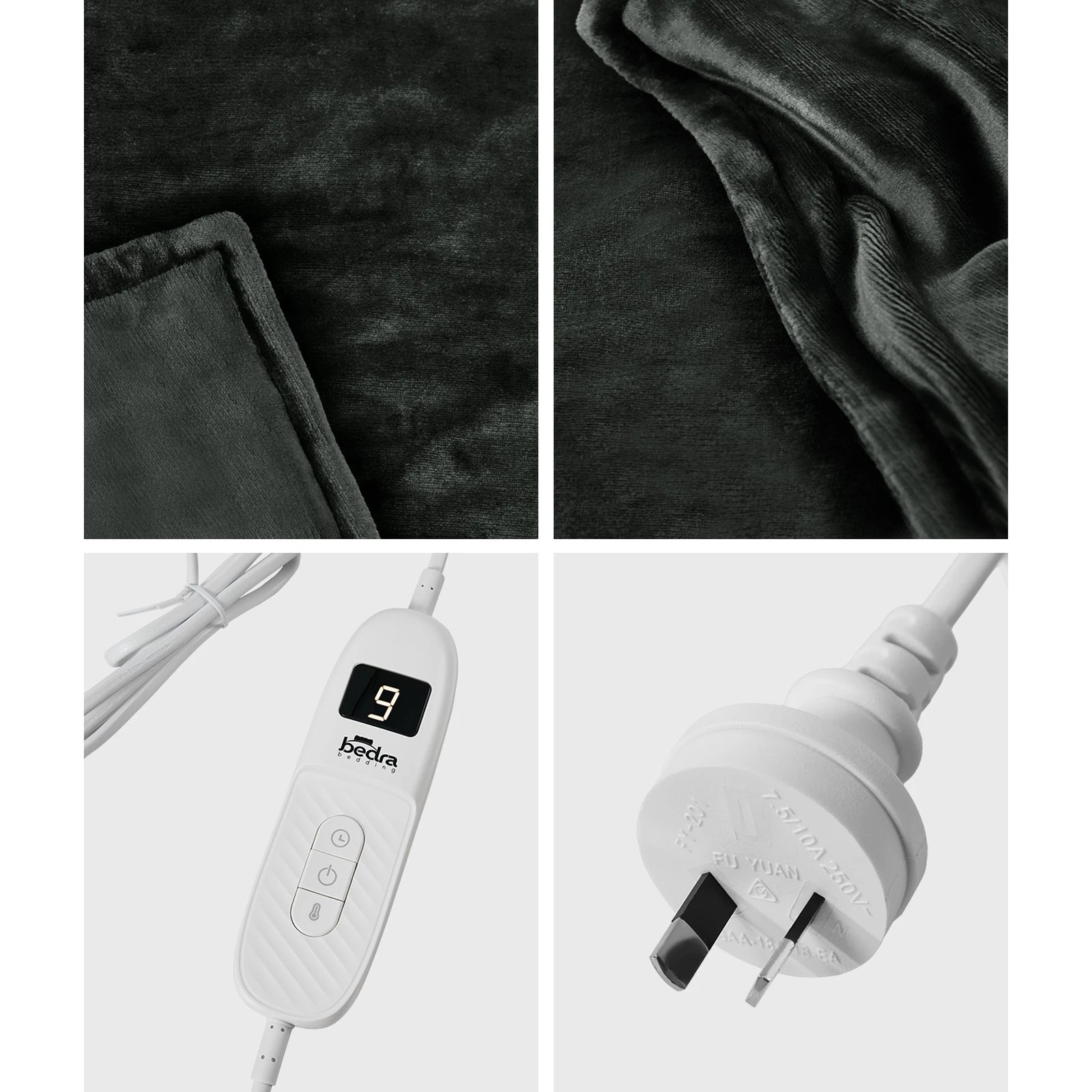 7 Bedra Bedding Electric Throw Rug Washable Heated Blanket Flannel Winter Warm - Single Bed - Charcoal, 7 of 10