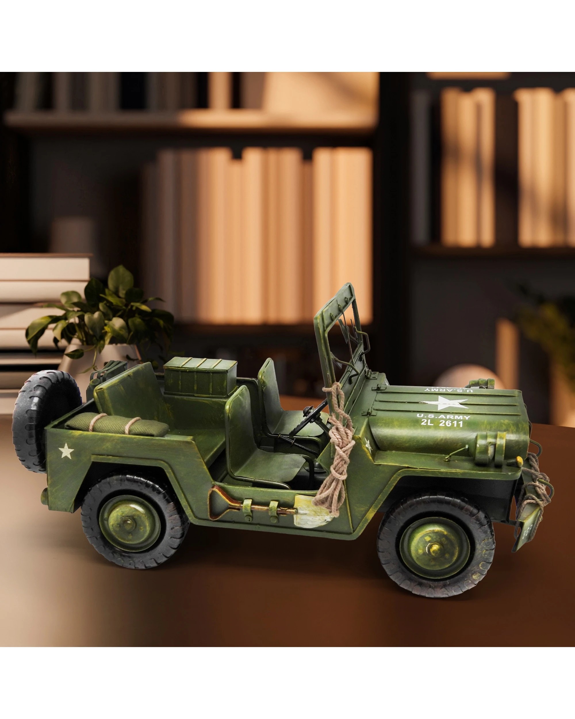 6 Boyle Metal Ornament Figurine Army Jeep Truck 38x18cm - Green, 6 of 6