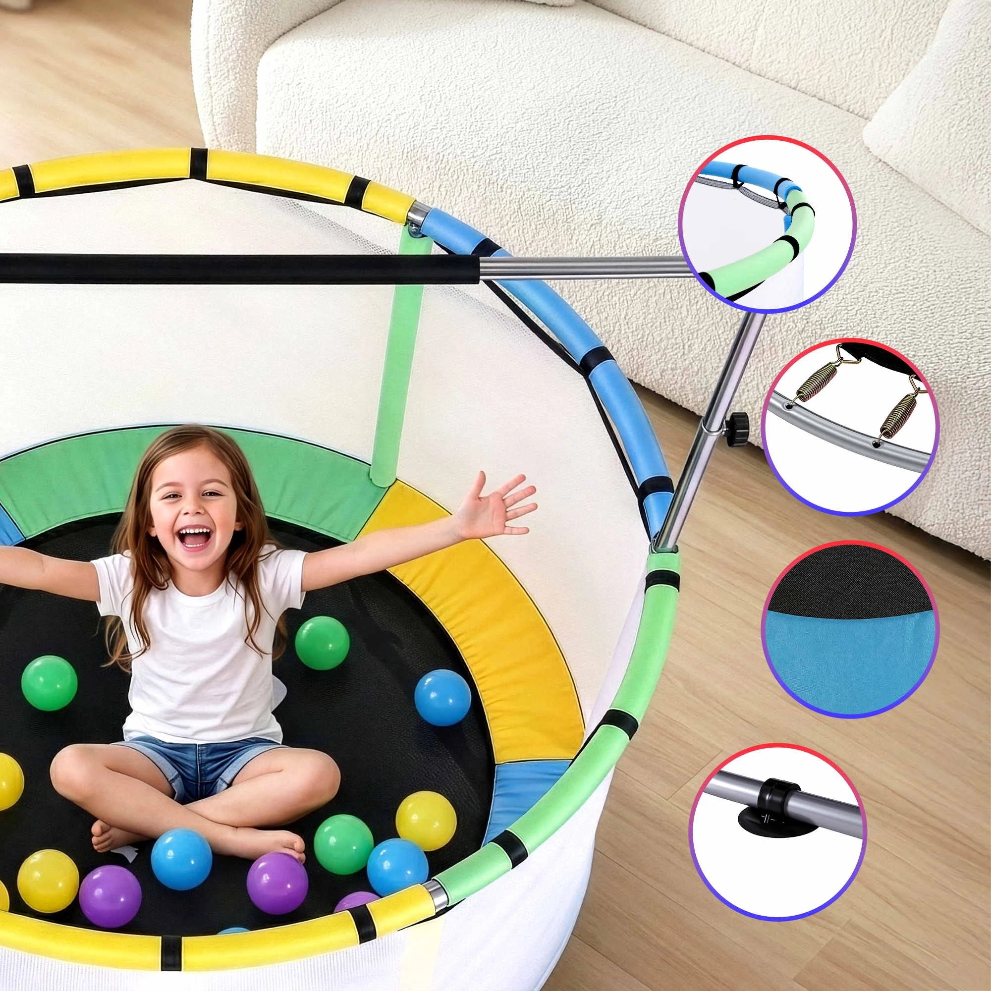 8 Everfit 55inch Trampoline Kids Rebounder with Basketball Set Sandbag Boxing Game Wristband Hand Ring - Multi, 8 of 9