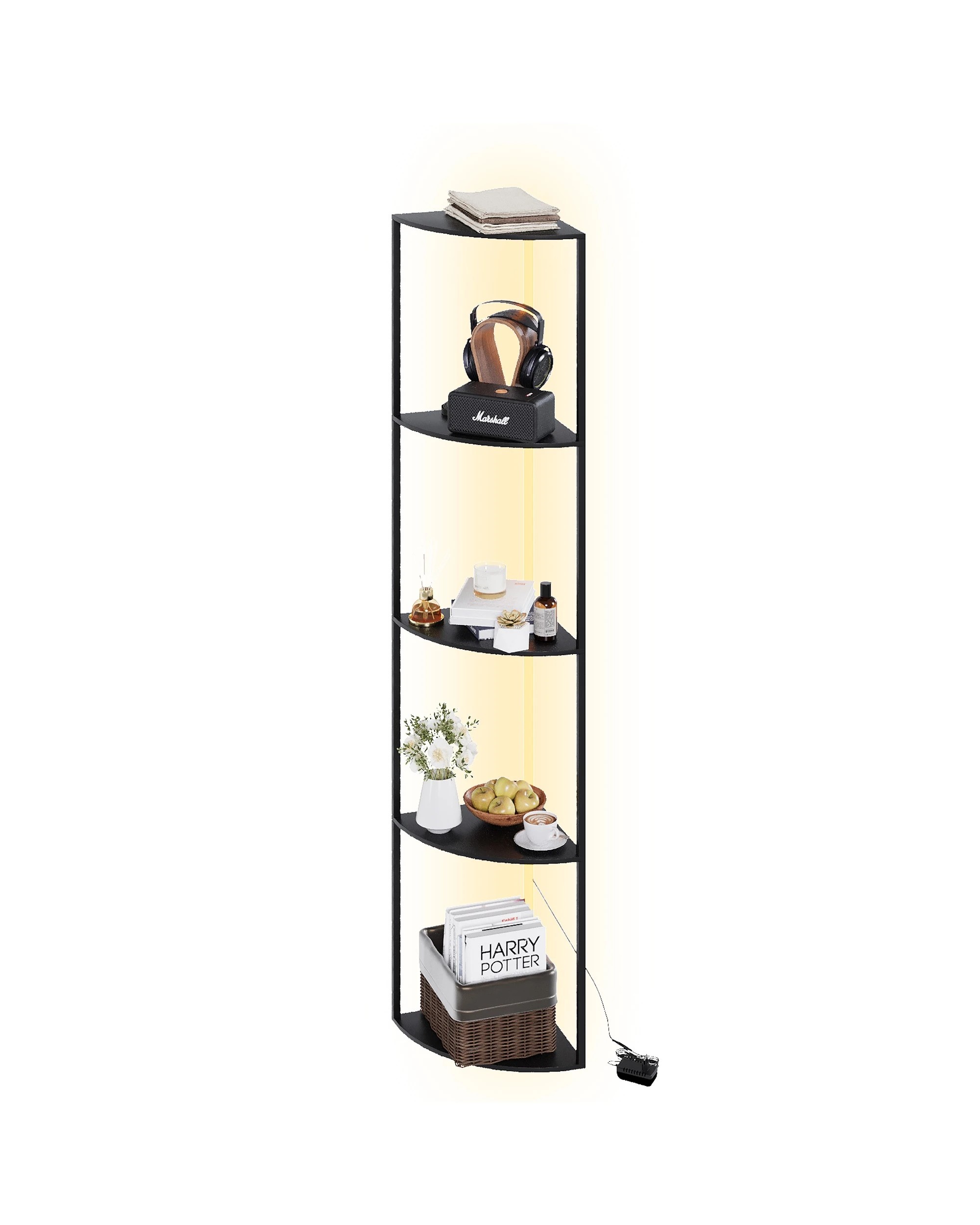 6 Ufurniture 5-Tier Corner Display Bookshelf 162cm LED Storgae Floor Lamp - Black, 6 of 7