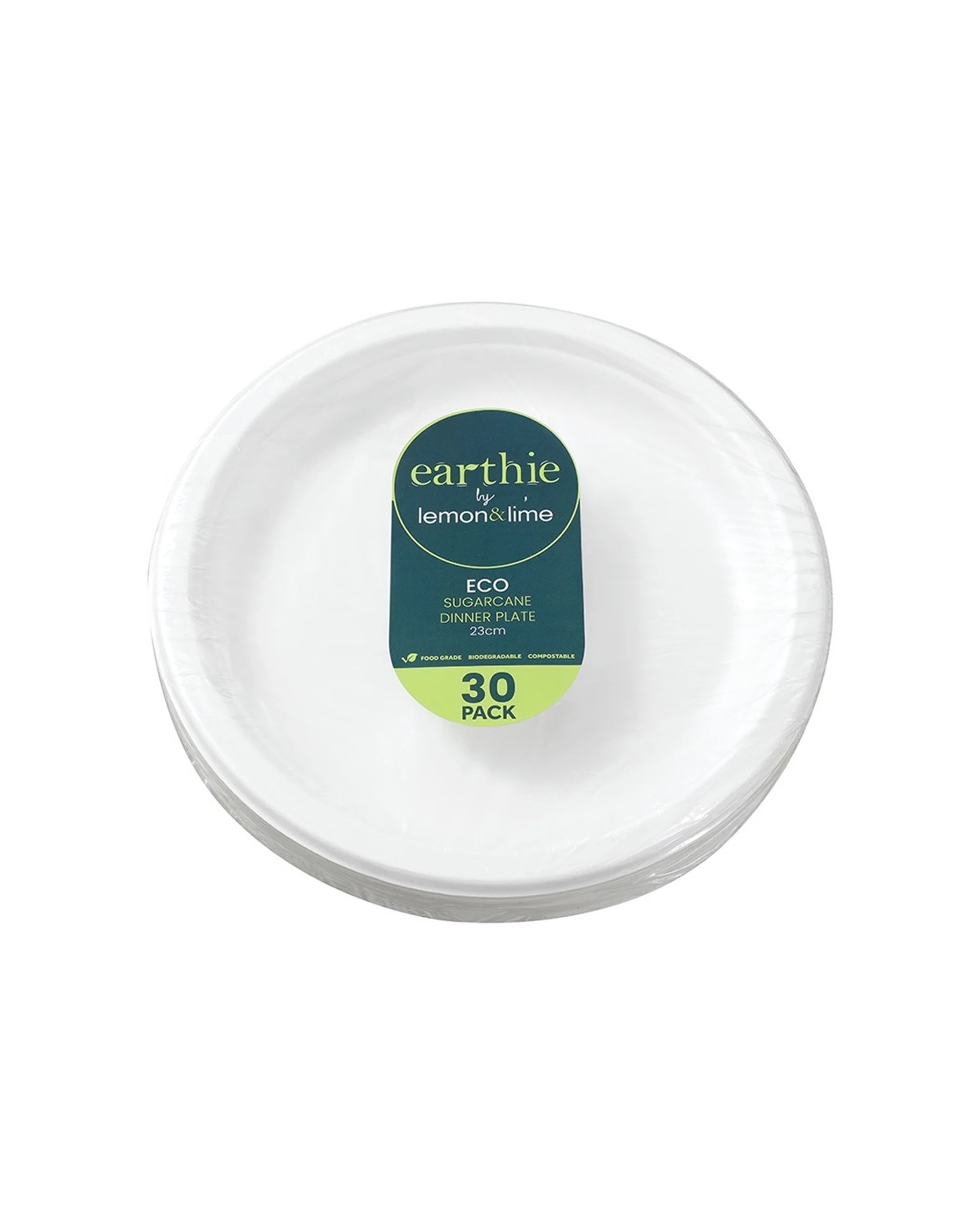 2 Lemon & Lime 6x 30pc Sugarcane Dinner Plate Compostable 23cm - White, 2 of 4