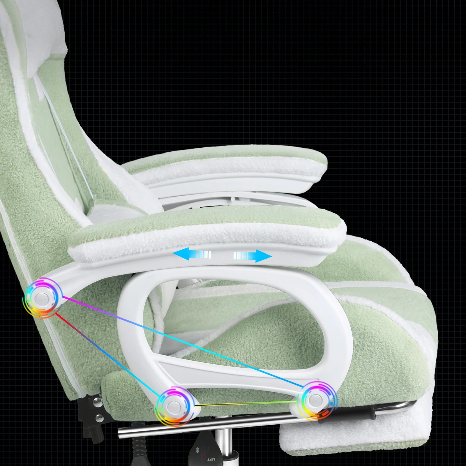 6 Alfordson Gaming Office Chair Racing Massage Computer Seat Footrest Sherpa Fleece - Green, 6 of 10