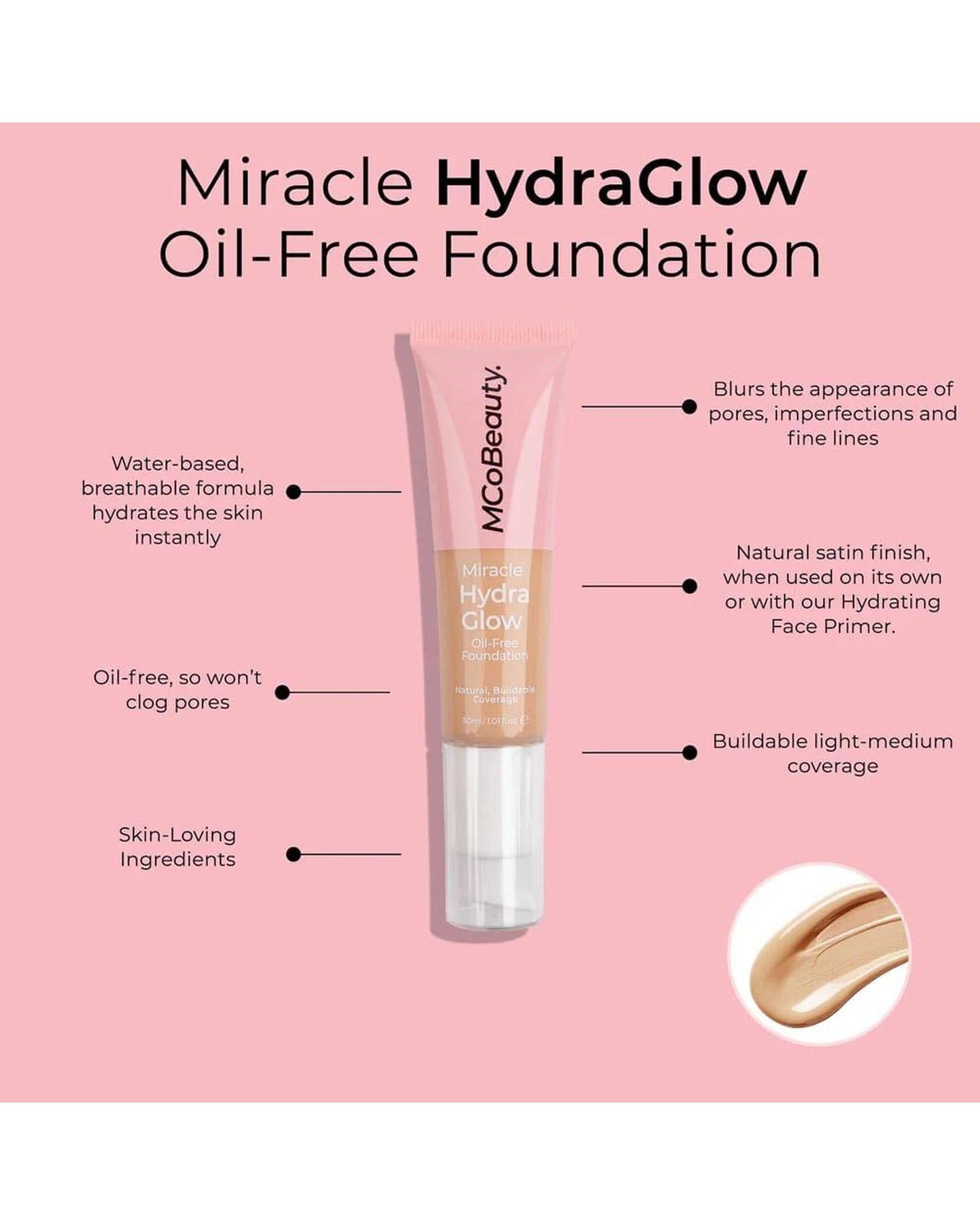 3 2 x MCoBeauty Miracle Hydro Glow Oil Free Foundation 30mL - Porcelain - Beige, 3 of 5