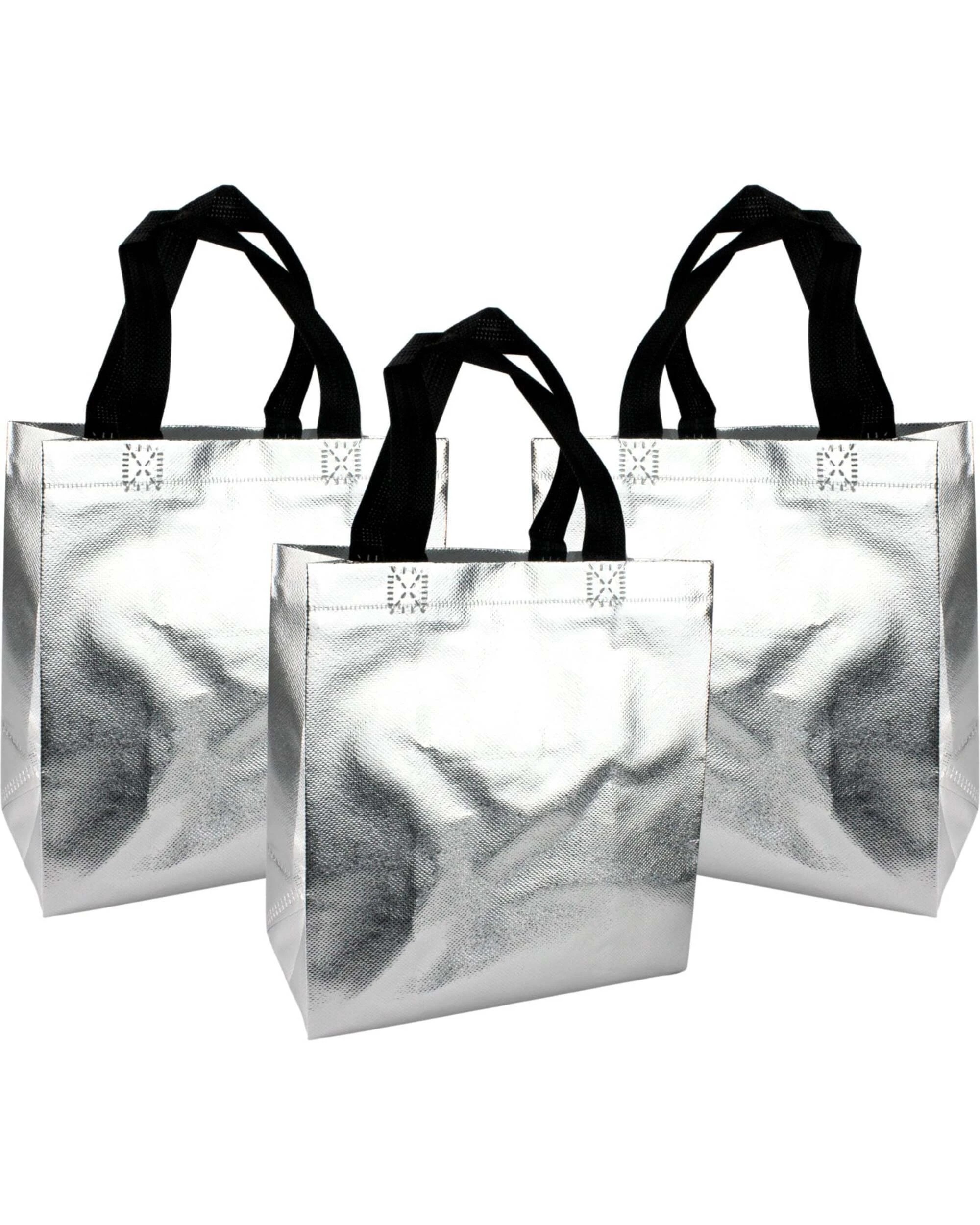 1 Party Maker Metallic Party Tote Bags Pack of 12 - Silver, 1 of 3