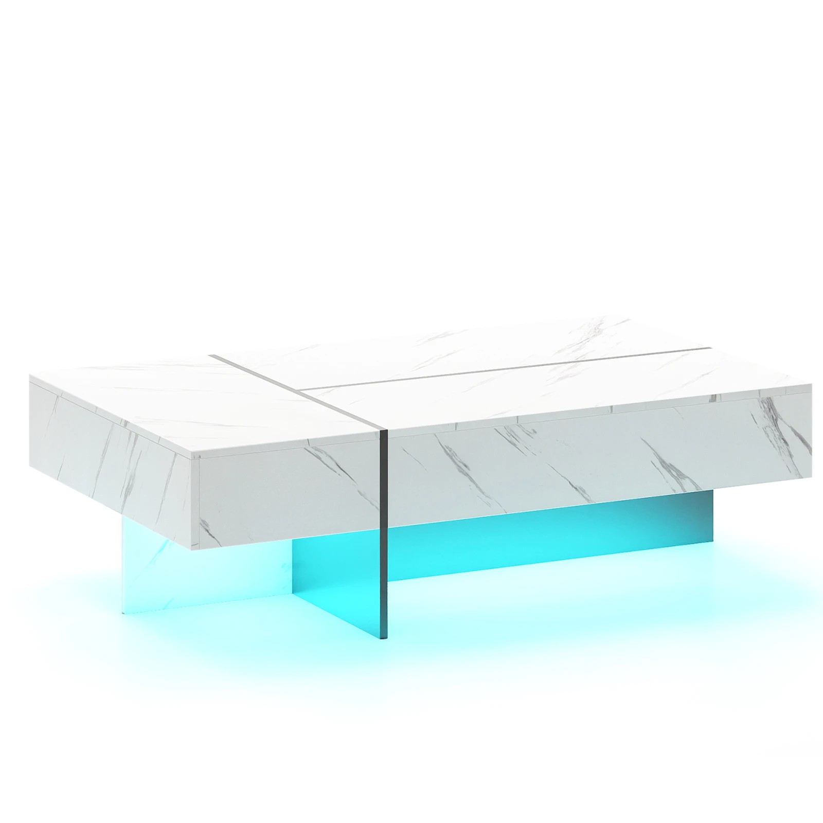 1 Costway Modern Coffee Table w/LED High-Gloss Accent Center Table Faux Marble - White, 1 of 6