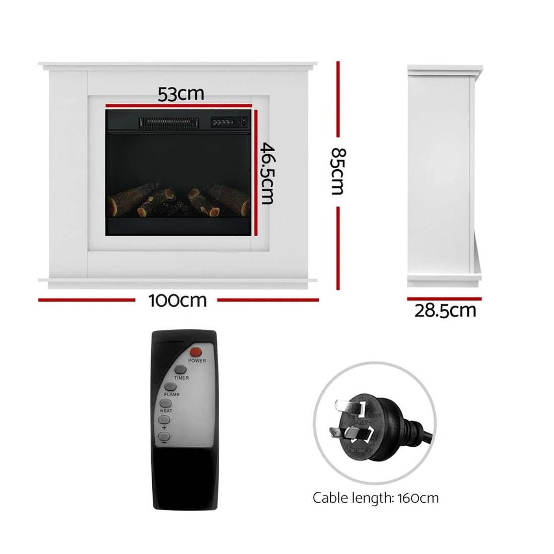 2 Devanti Electric Fireplace Fire Heater 2000W - White, 2 of 8