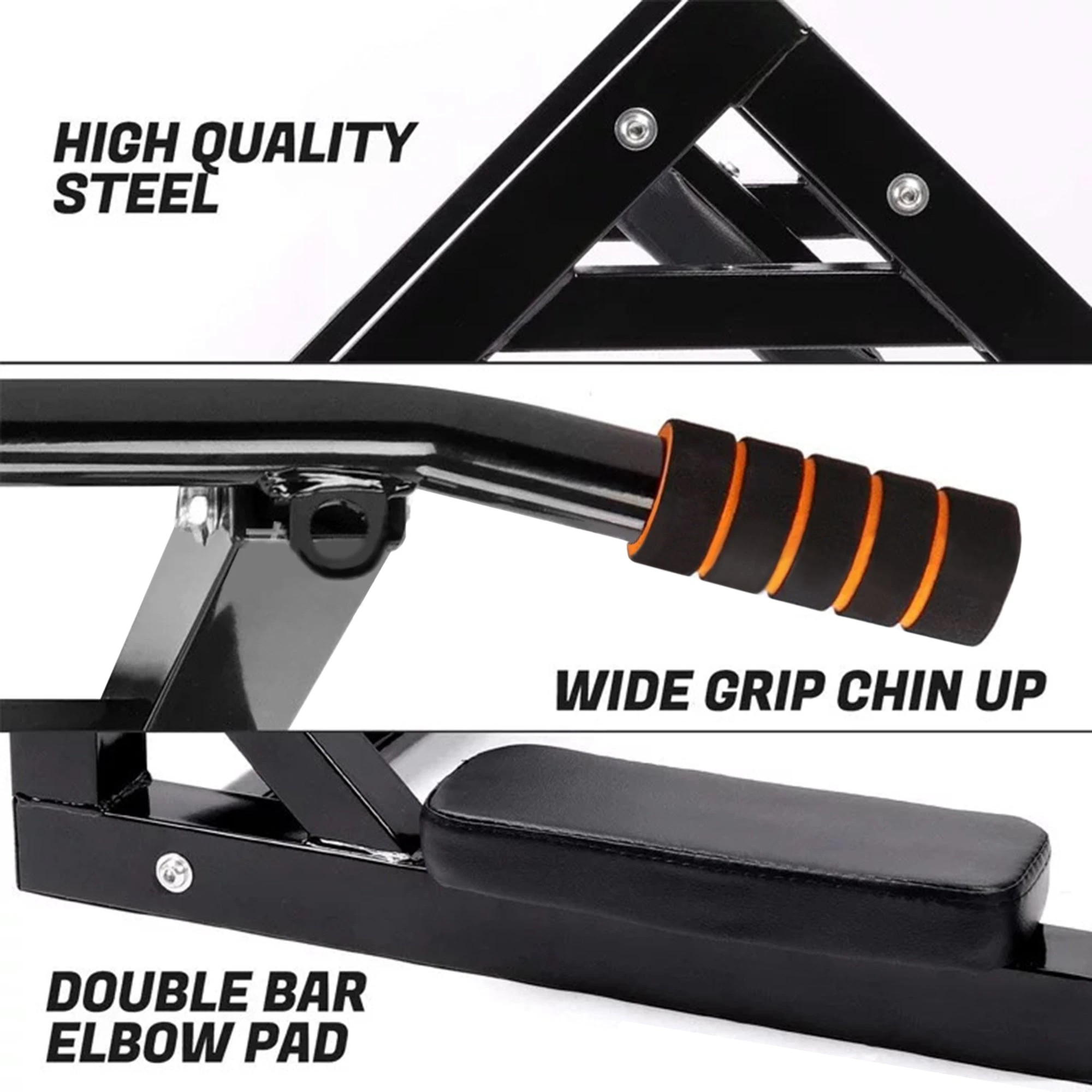 10 Fitness Master Heavy Duty 2 In 1 Chin Up Bar Multi Wall Mounted Adjustable Knee Raise Pull Up Chin Up Bar Dips Station, 10 of 10