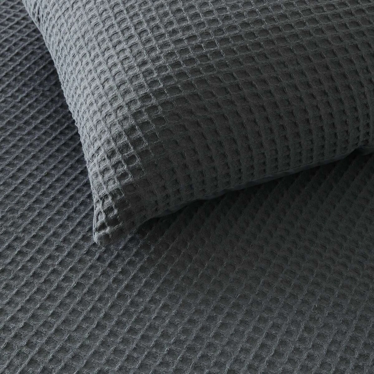 3 Waffle Cotton Quilt Cover Set - King Bed, Charcoal, 3 of 6