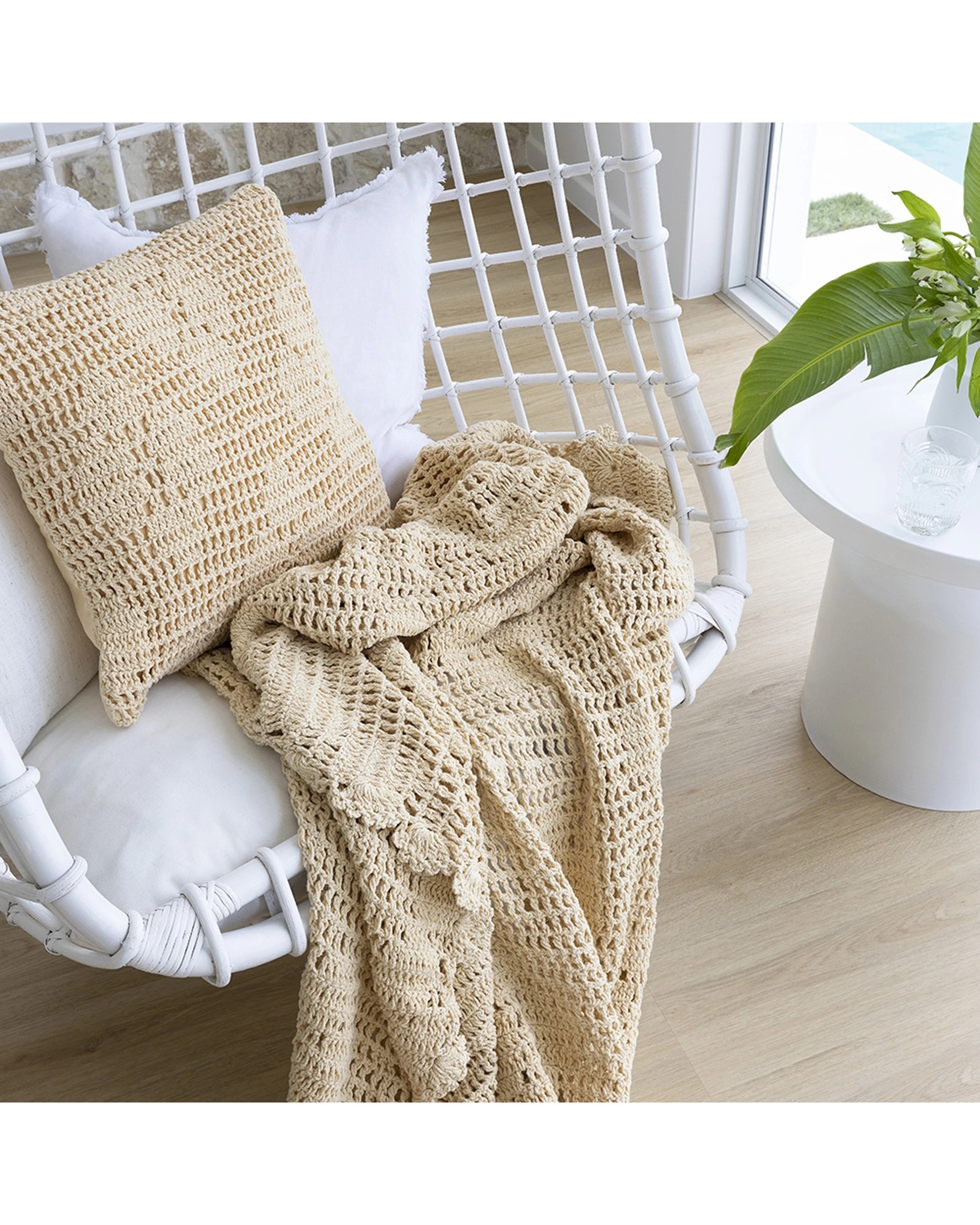 4 BAMBURY Callista Throw Hand Crochet Cotton Floral Pattern Machine - Yellow, 4 of 5