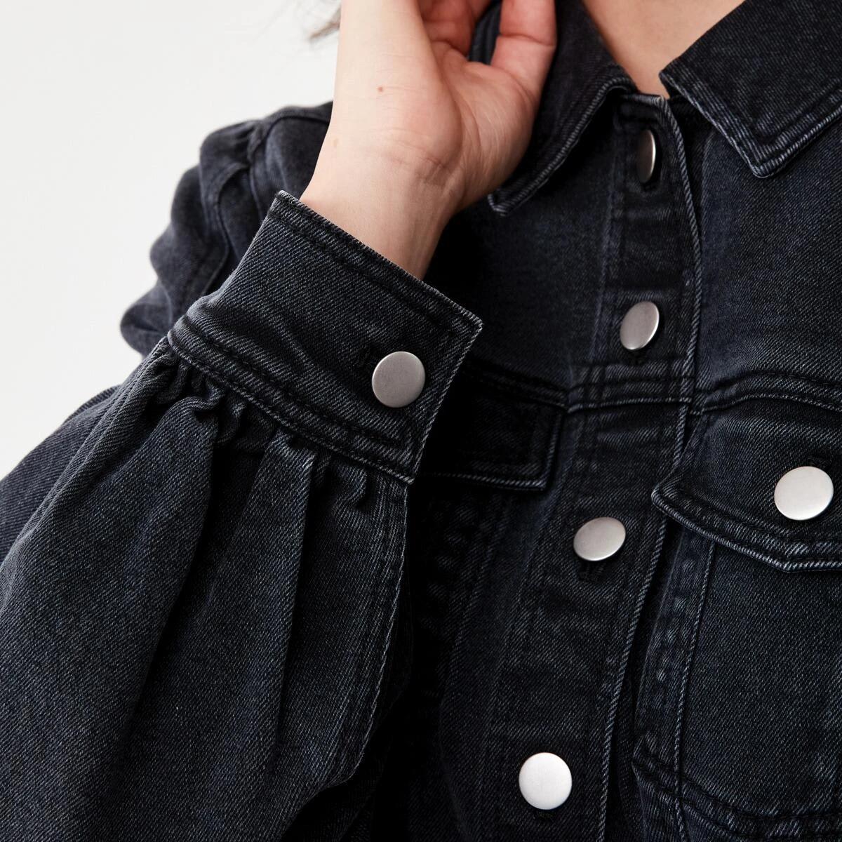 6 Long Sleeve Belted Denim Mini Dress Black Wash, 6 of 9