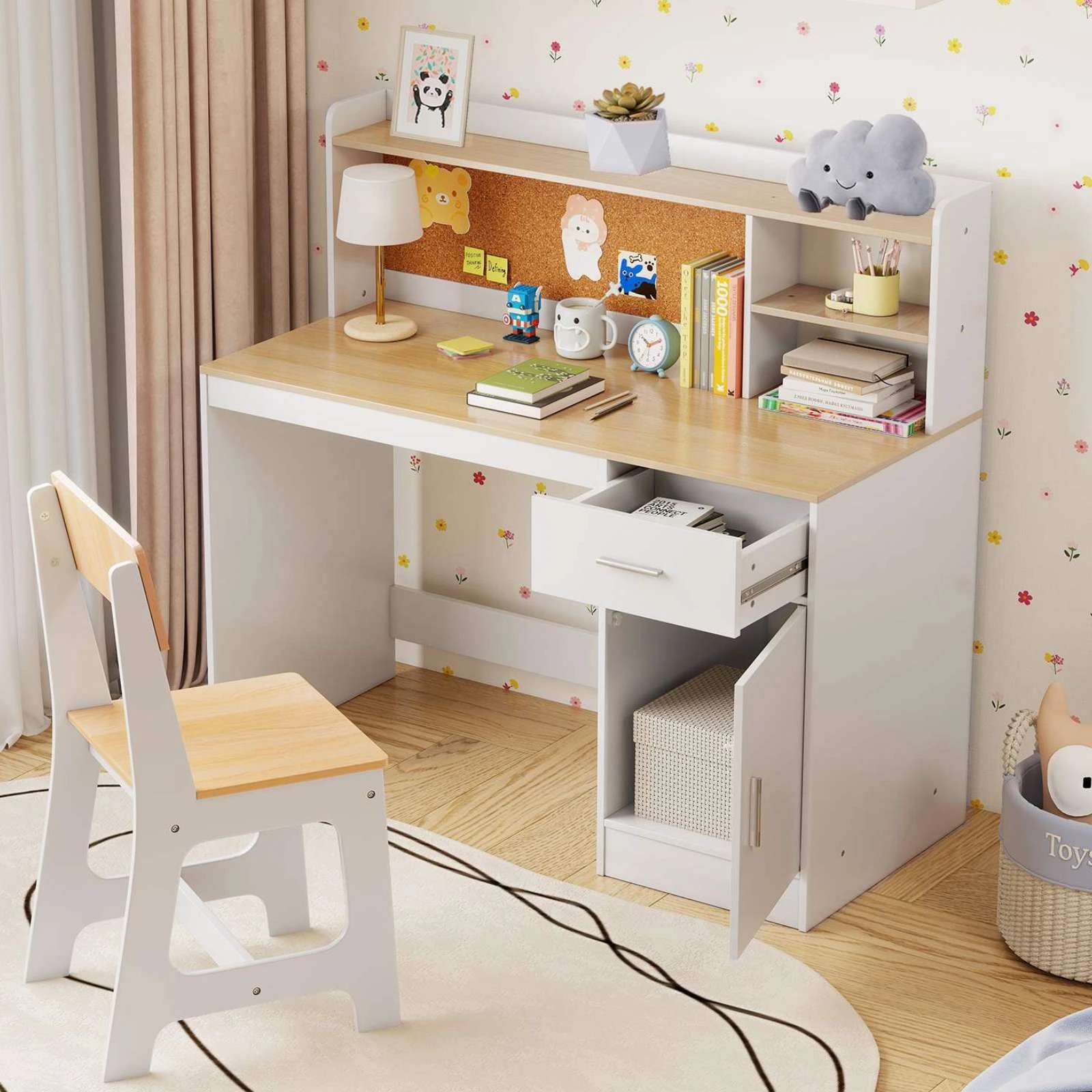 Costway Kids Study Desk & Chair Set Wooden Writing Table w/Drawer ...