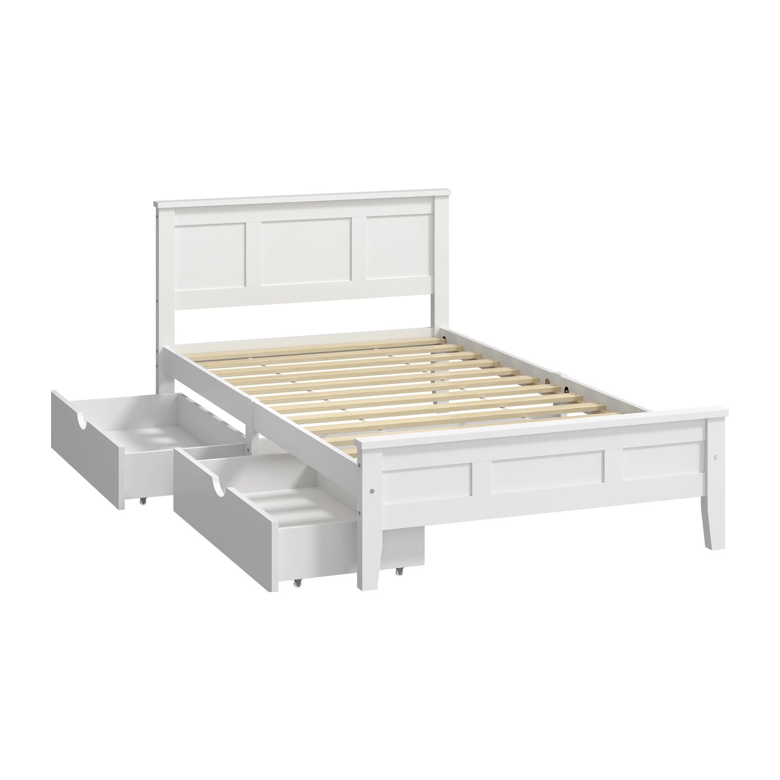 8 Oikiture King Single Wooden Bed Frame Platform with Headboard 2 Storage Drawers - White, 8 of 10