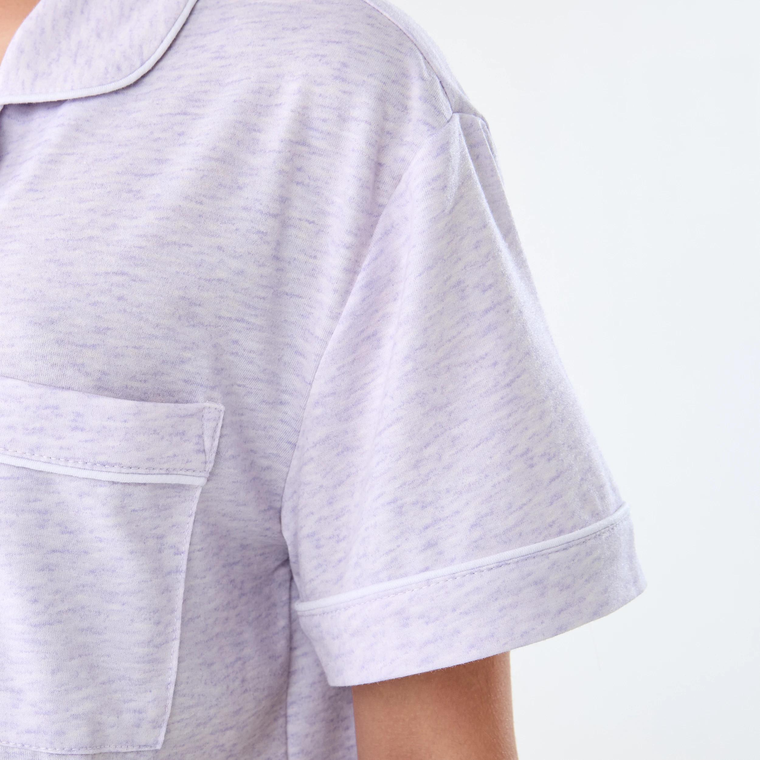 5 Short Sleeve Button Down Pyjama Set PASTEL LILAC MARLE, 5 of 8
