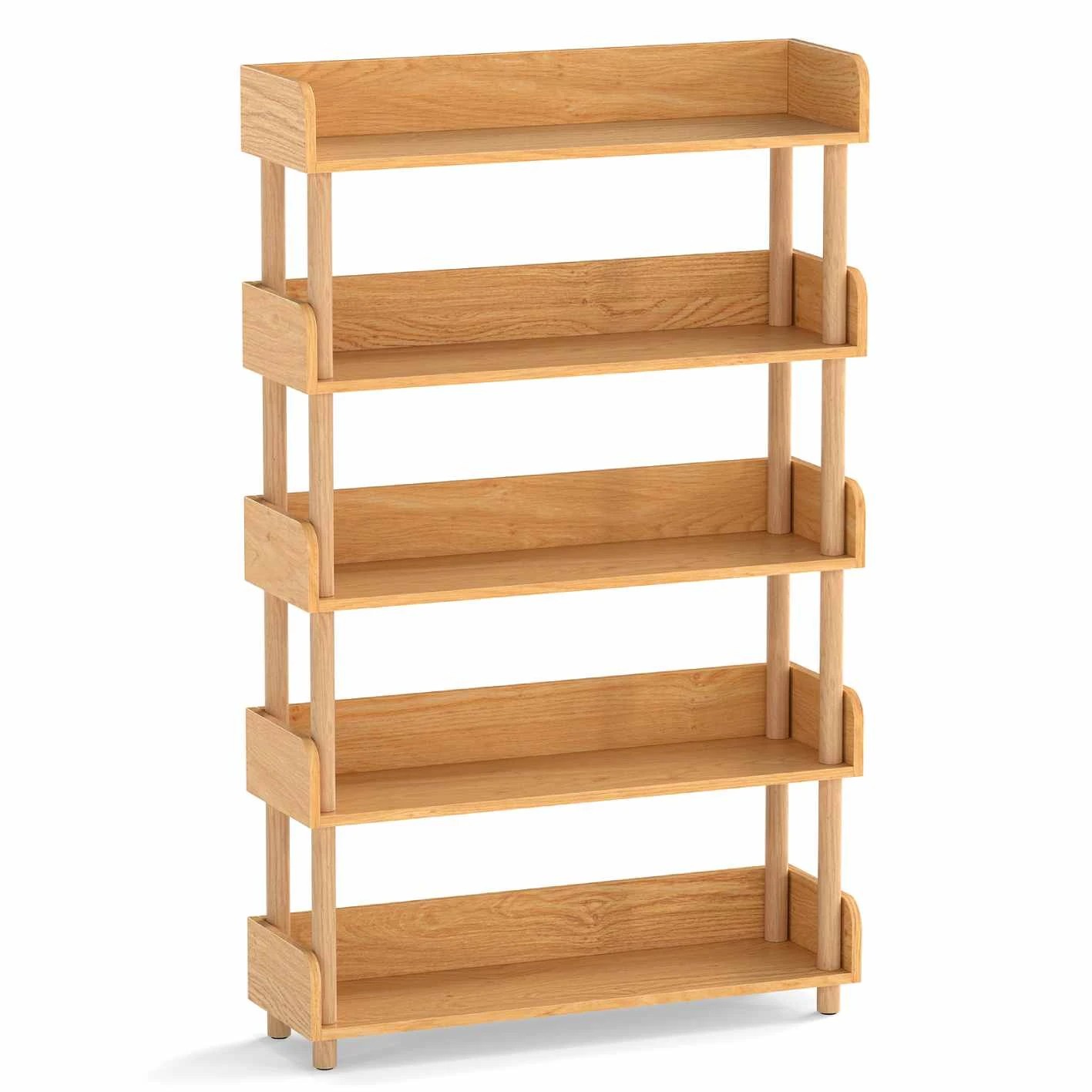 1 Costway 5Tier Wood Bookshelf Bookcase w/Elevated Guardrails Shelving Unit Storage Rack, 1 of 4