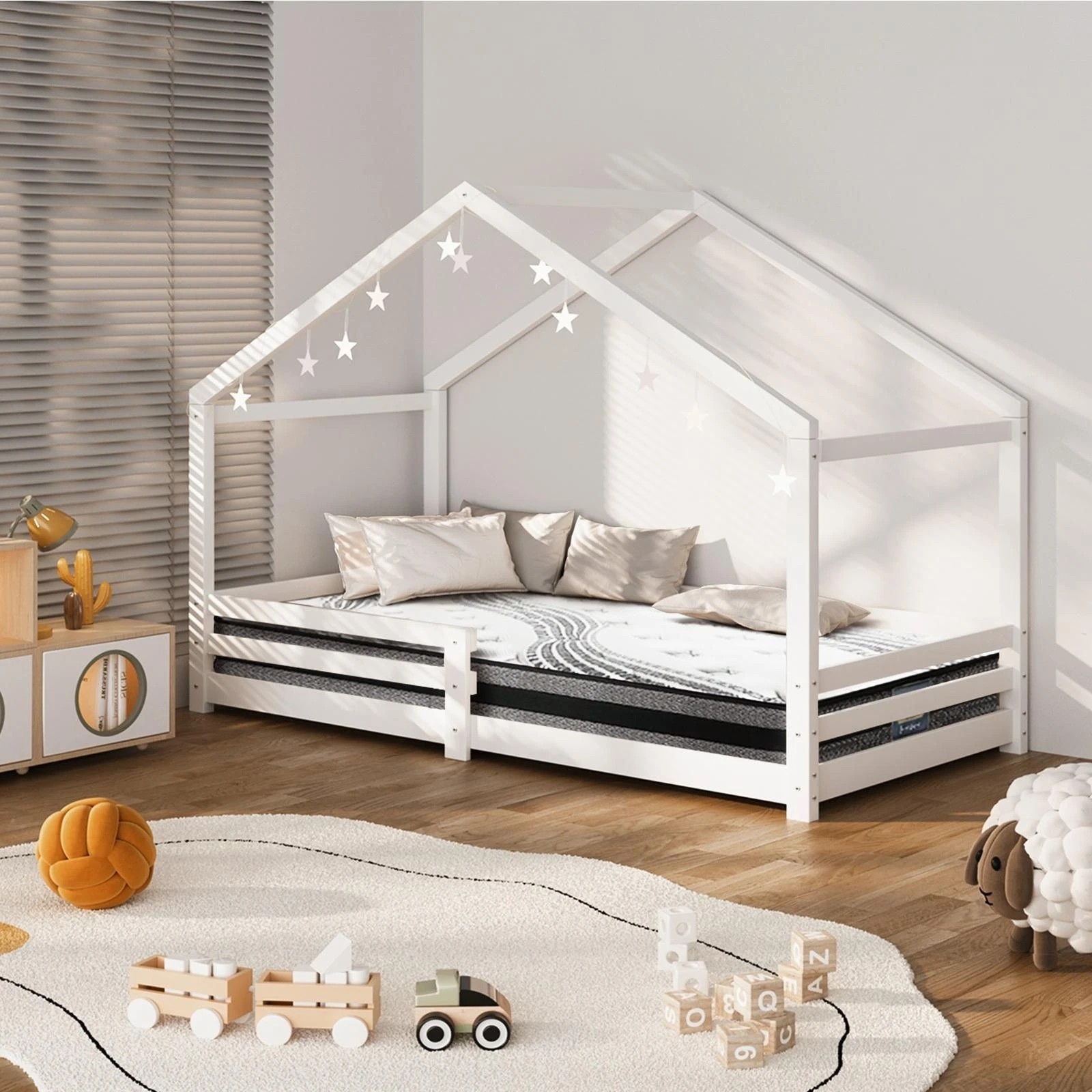 3 Oikiture Kids Bed Frame With Single Mattress Set
 - White, 3 of 10