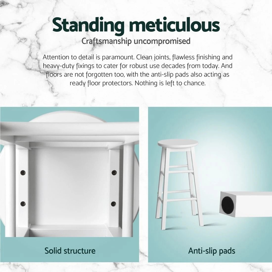 5 Artiss 4x Bar Stools Round Chairs Wooden - White, 5 of 5