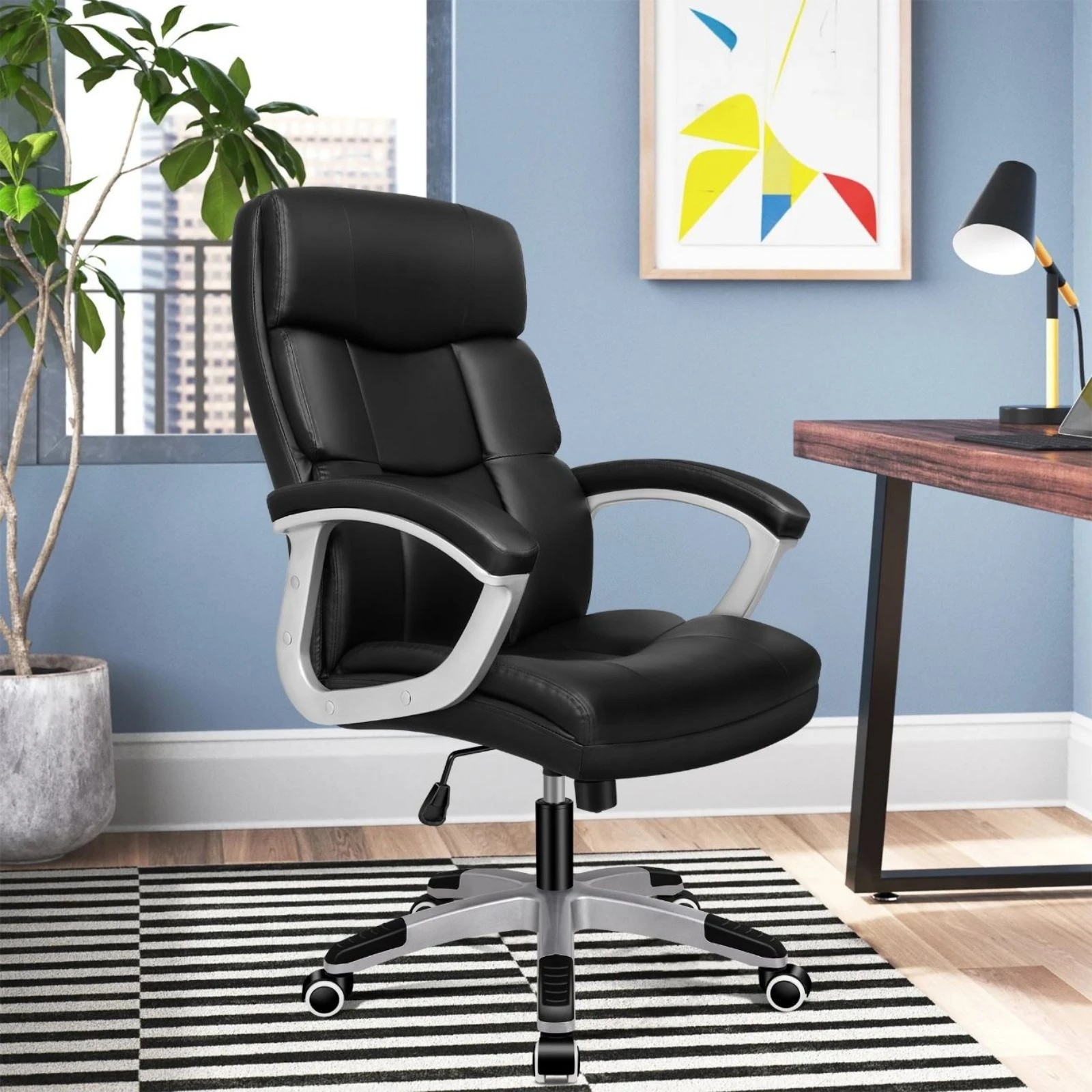 2 Alfordson Office Chair Executive Computer Gaming Racer PU Leather Work Seat - Black, 2 of 10