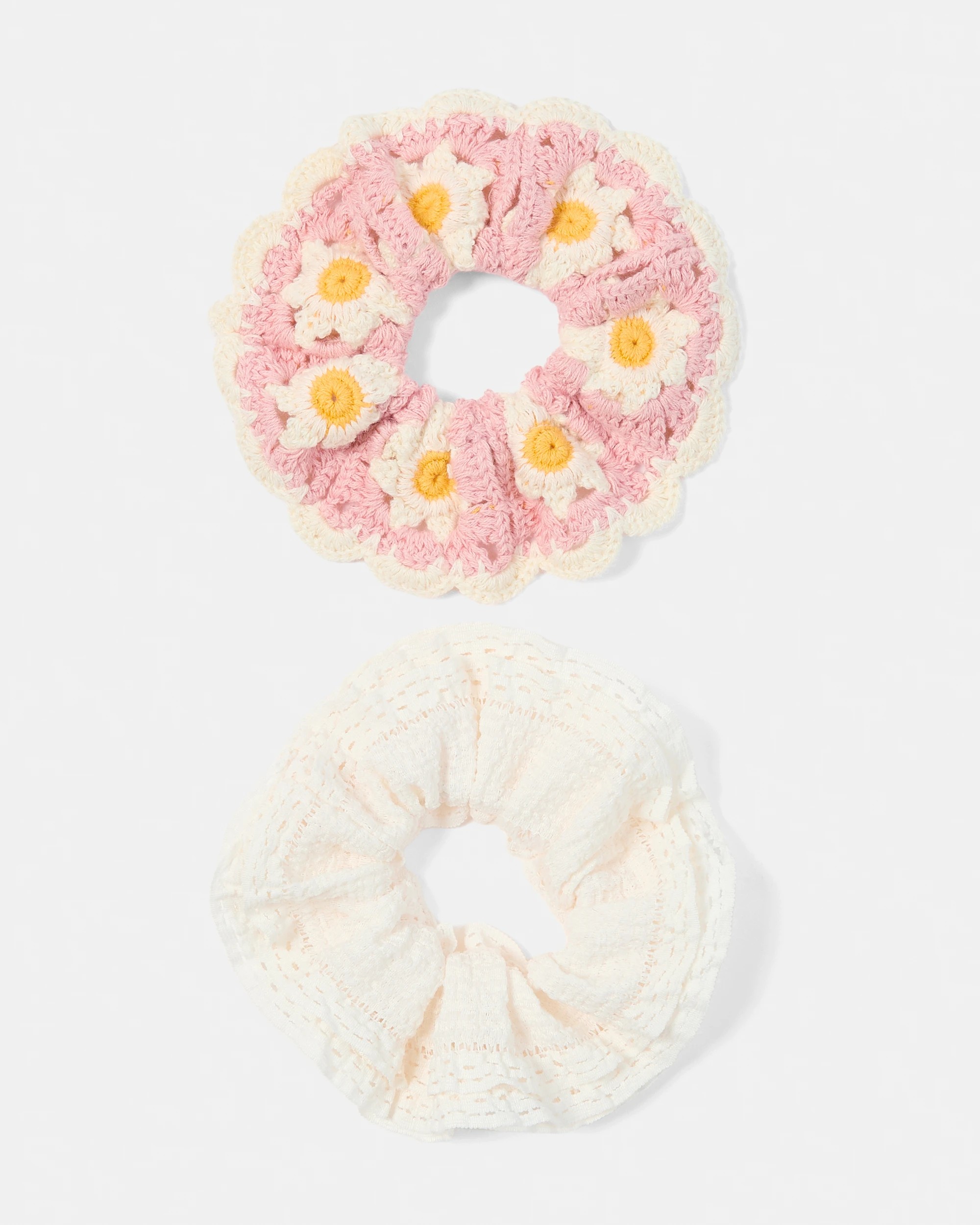 1 2 Pack Crochet Scrunchies - White and Pink, 1 of 4