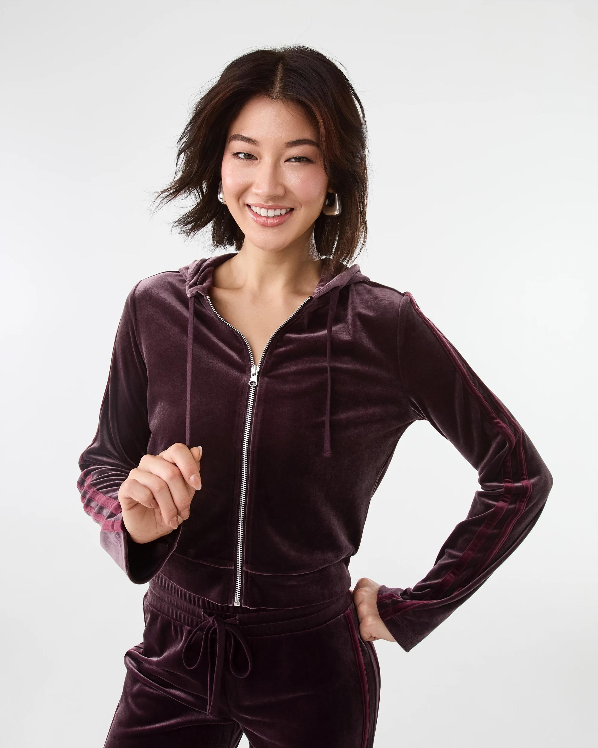 2 Velour Cropped Hoodie Choc Plum, 2 of 9