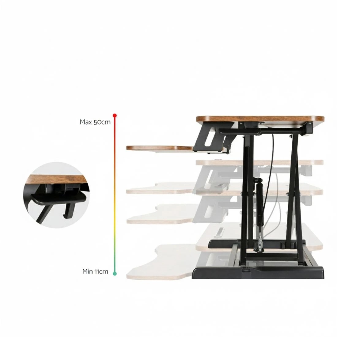 3 Artiss Standing Desk Riser Height Adjustable Rustic  80CM - Brown, 3 of 5