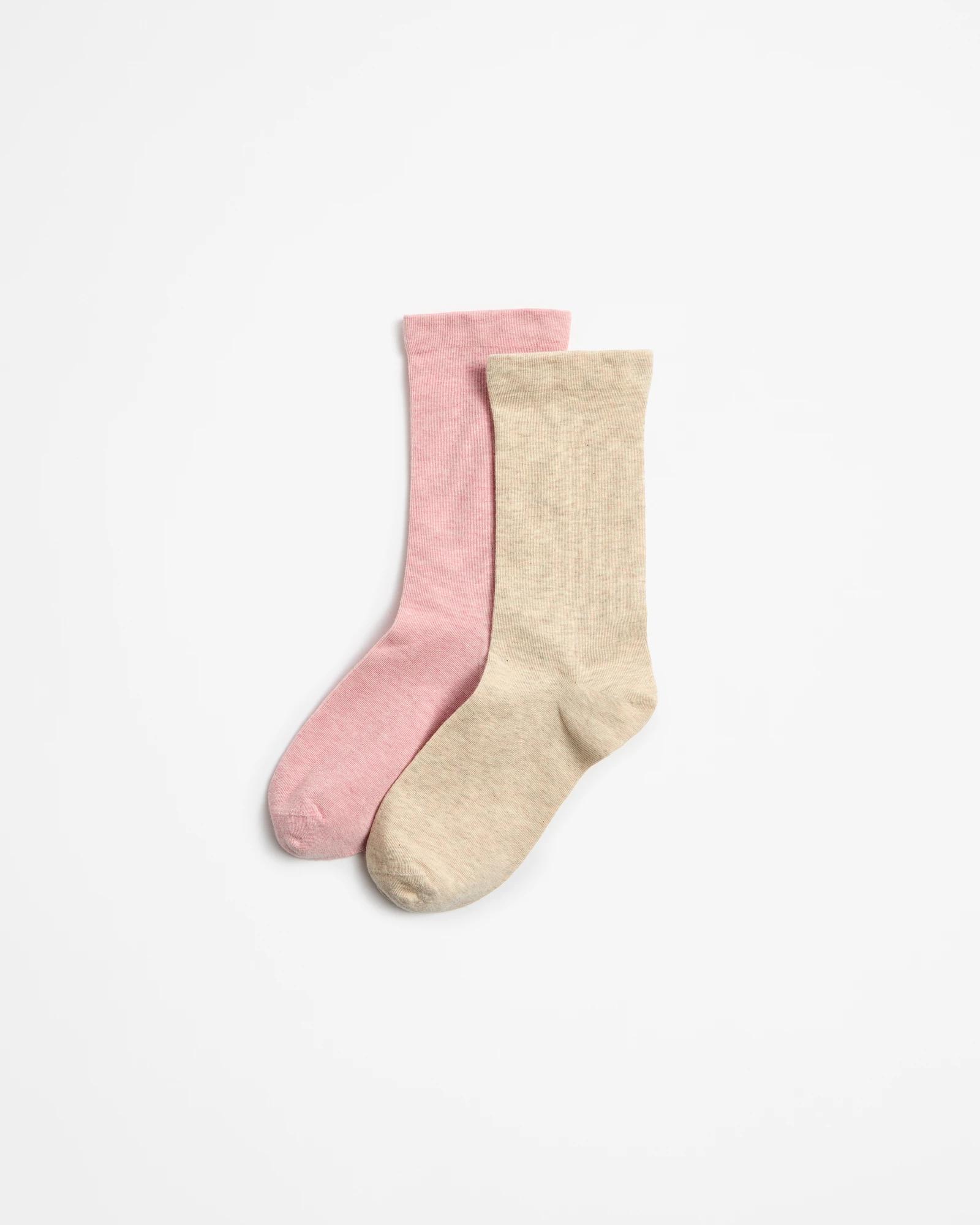 1 Target Woman Australian Cotton Blend 2 Pack Crew Boot Socks OATMEAL/PINK, 1 of 3