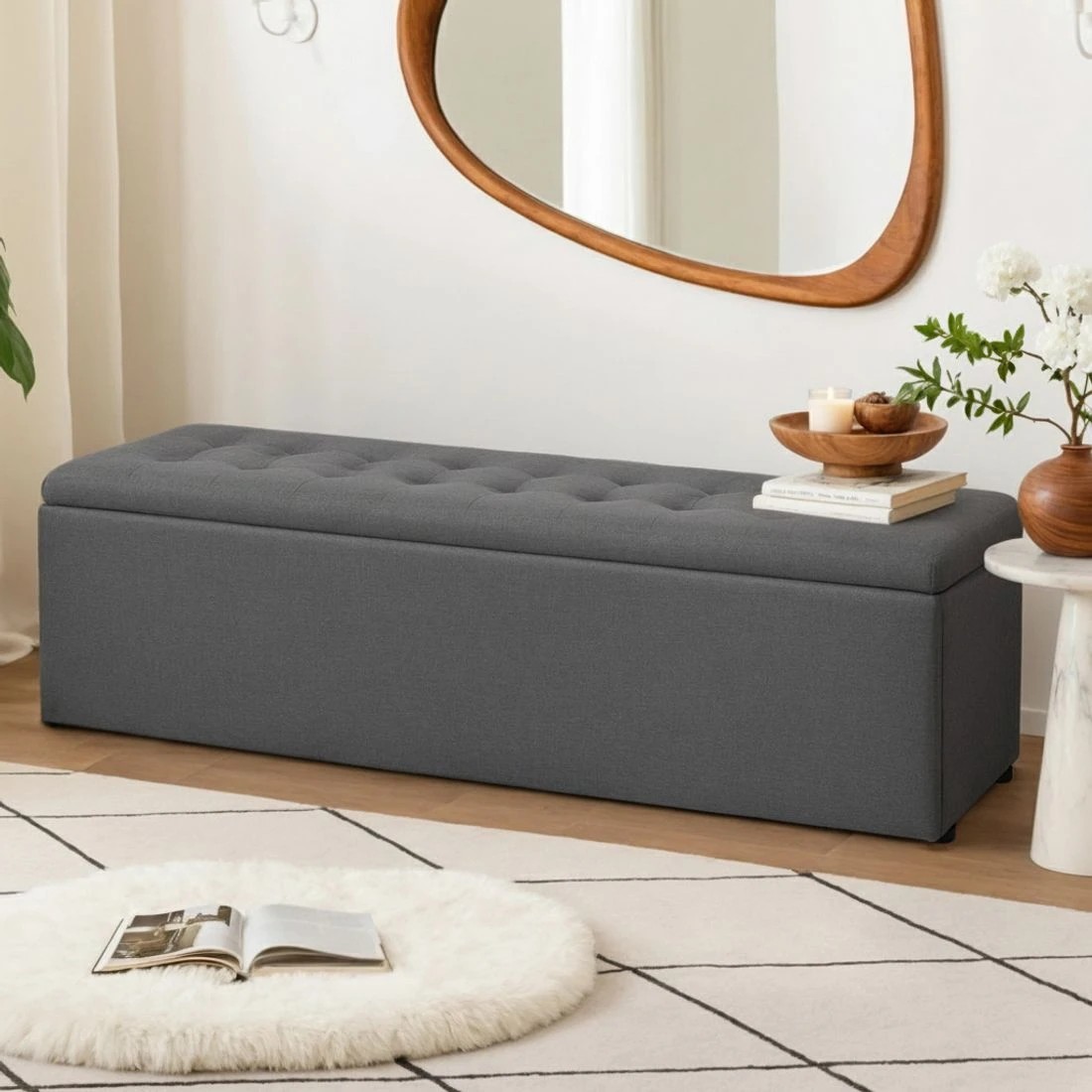 6 Artiss Storage Ottoman Blanket Box 140cm Linen Dark - Grey, 6 of 6