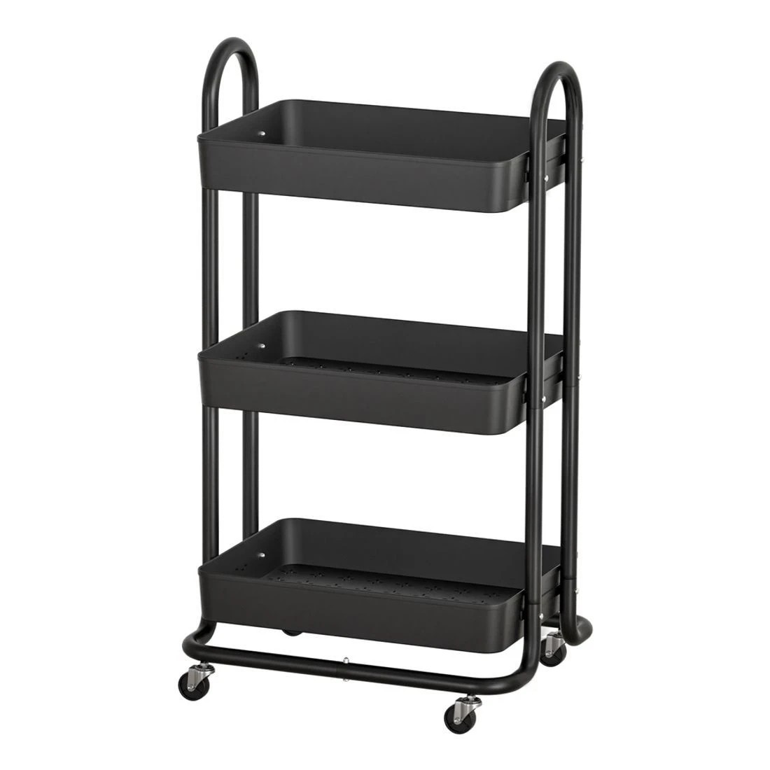 3 Artiss Storage Trolley Kitchen Cart 3 Tiers Rack Shelf Organiser Wheels - Black, 3 of 4